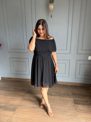 Super soft stretchable off-shoulder georgette dress (Amari)