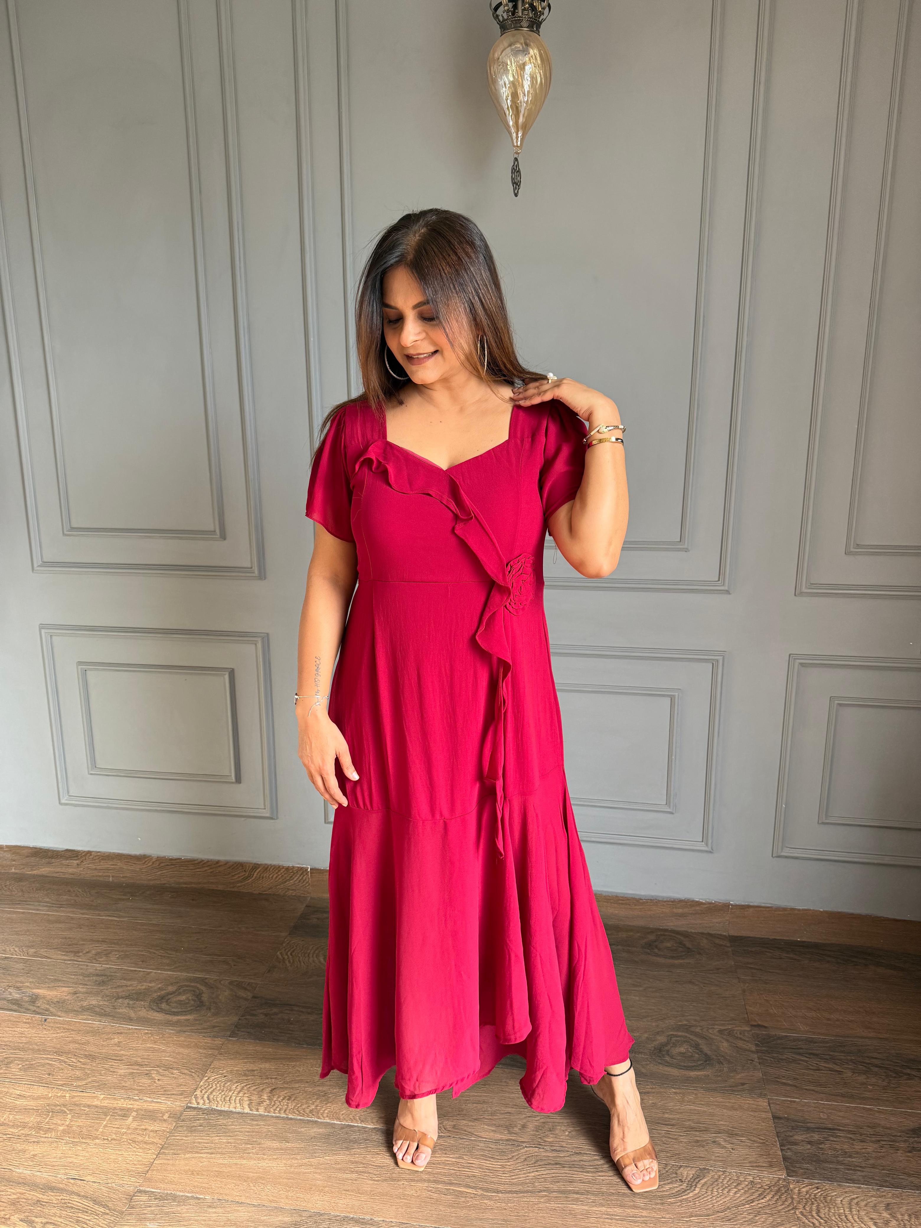 Long frill dress in big sizes (Flower)