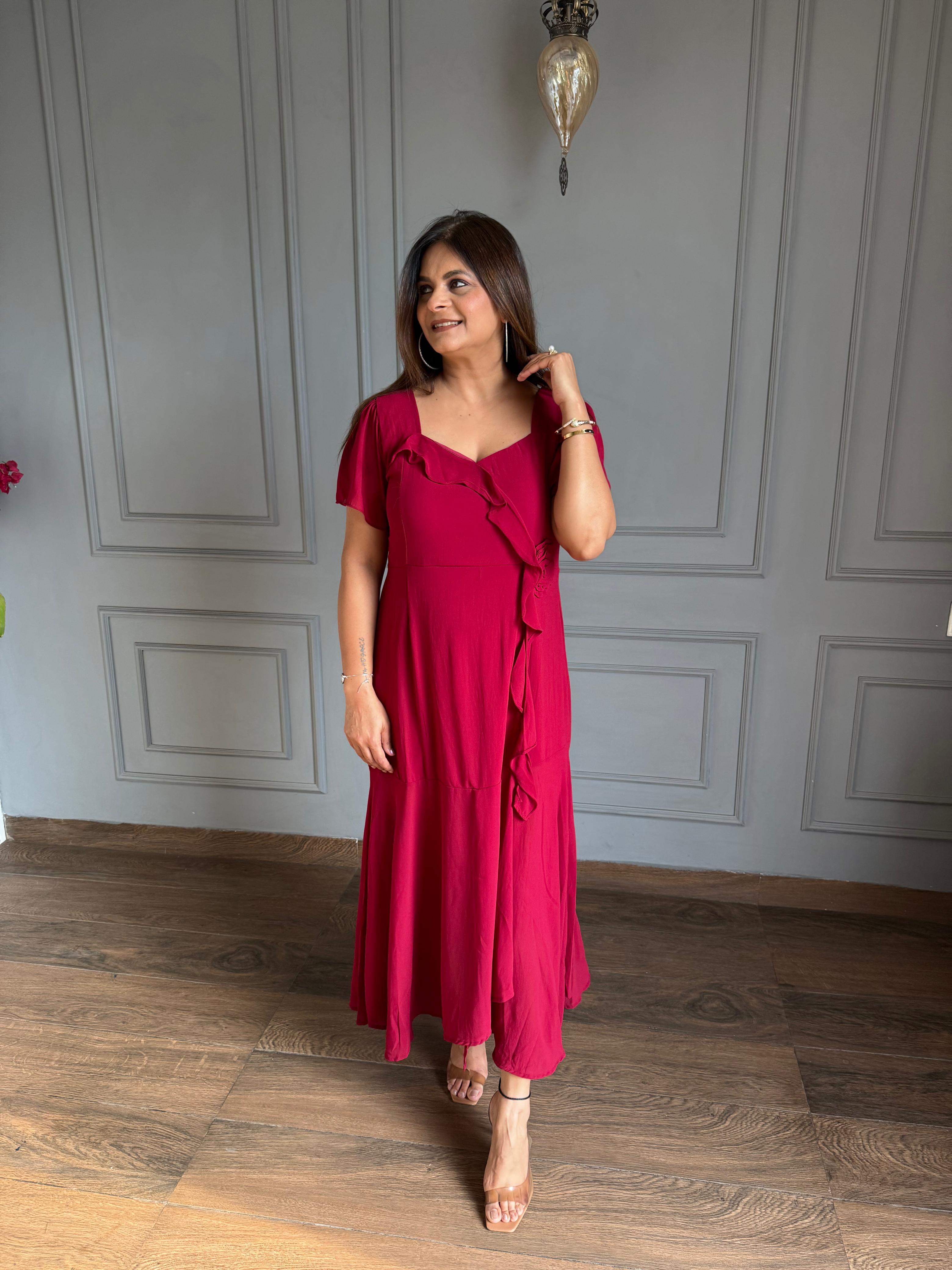 Long frill dress in big sizes (Flower)