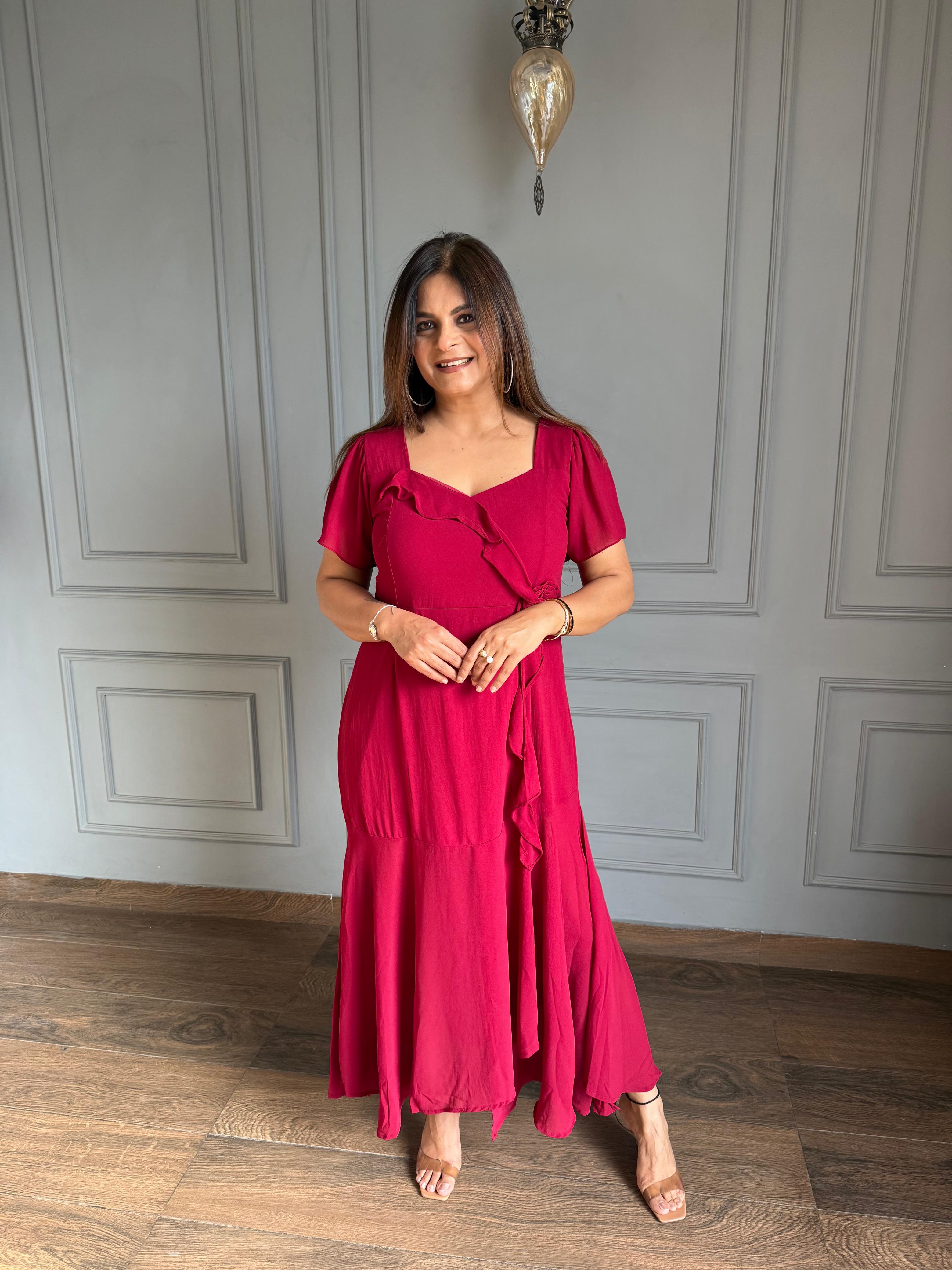 Long frill dress in big sizes (Flower)