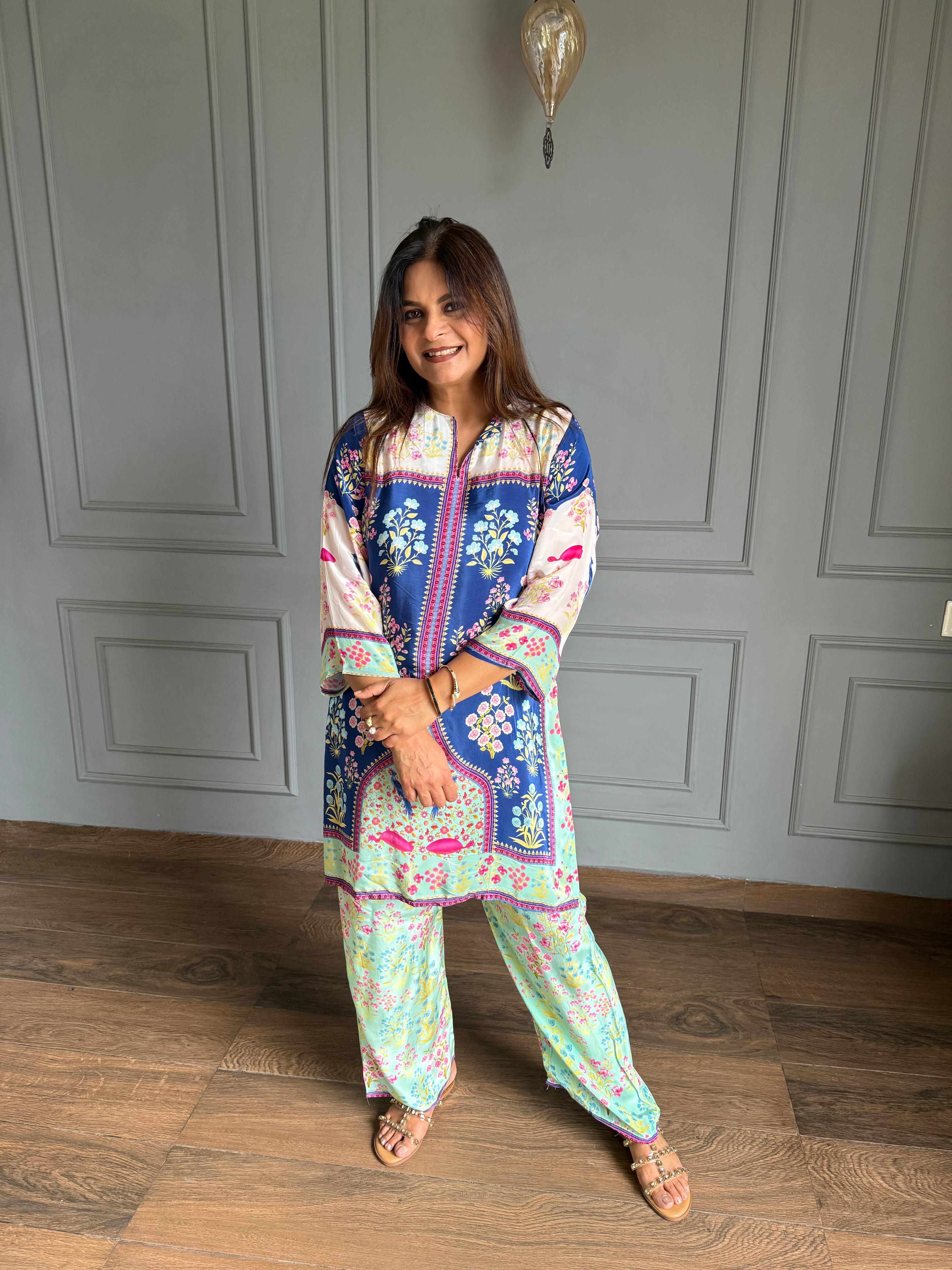 Crepe digital printed co-ord set (Gulaabi)