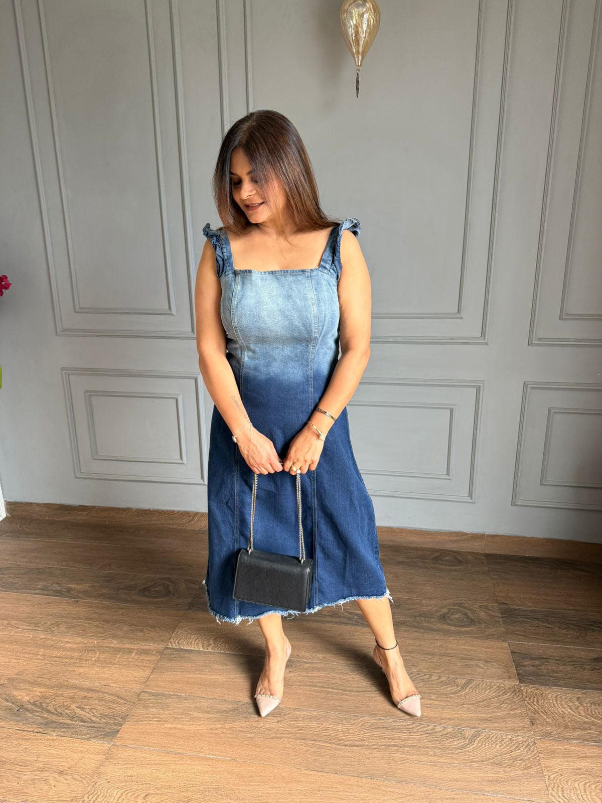 Denim calf length dress (Reena)
