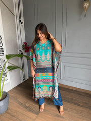 Beautiful real mirror detailing chinnon kaftan set (khushbu)