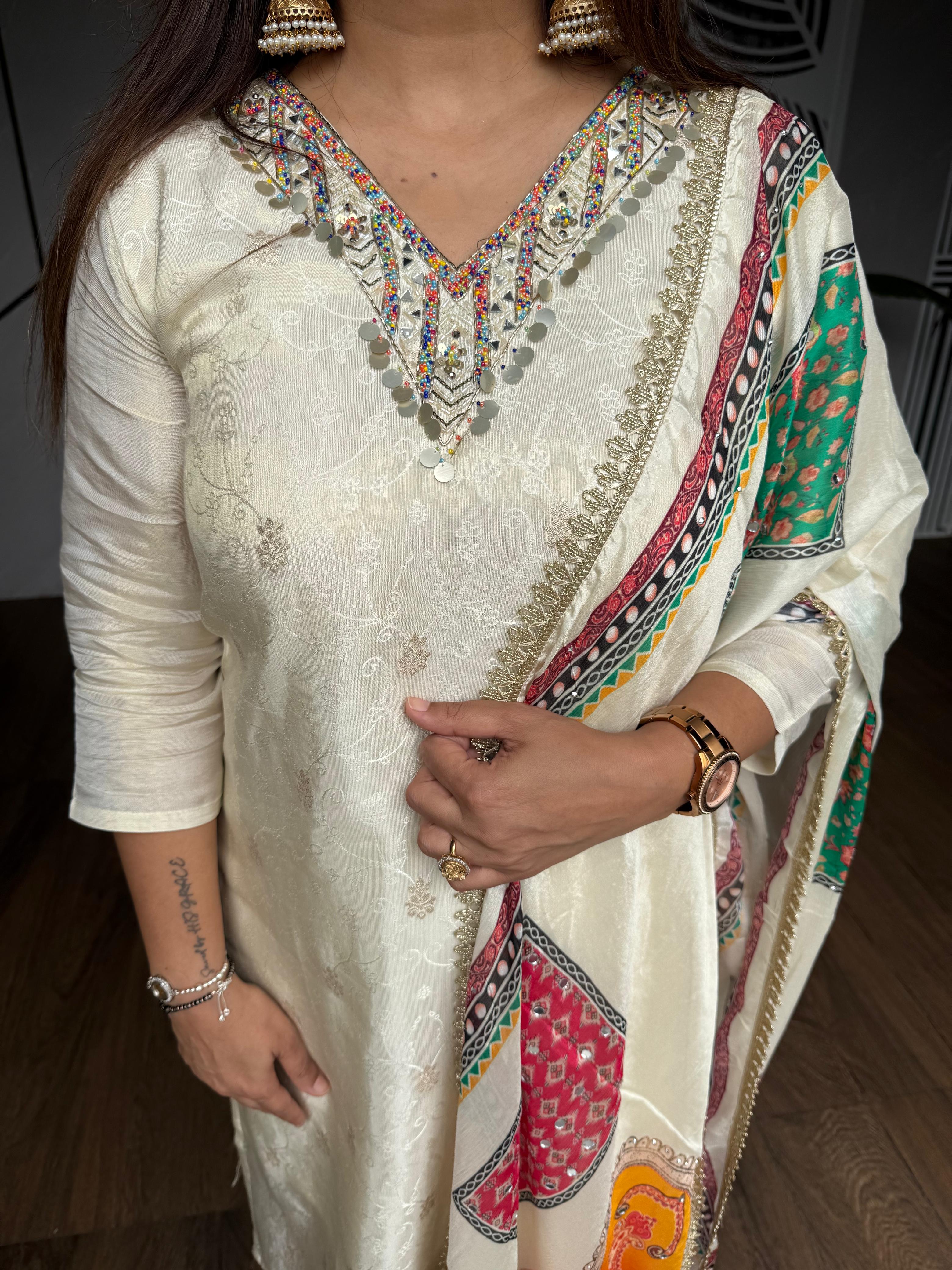 Embroided silk tissue suit lining on shirt (Rashmi)