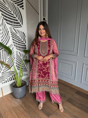 Beautiful digital printed C cut embroided suit (Huma)