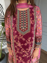 Beautiful digital printed C cut embroided suit (Huma)