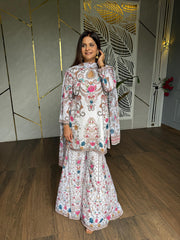 Off white printed garara suit (Stone)