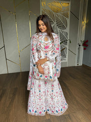 Off white printed garara suit (Stone)