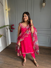 Hand work detailing silk cotton suit with organza scalping dupatta (Radha)