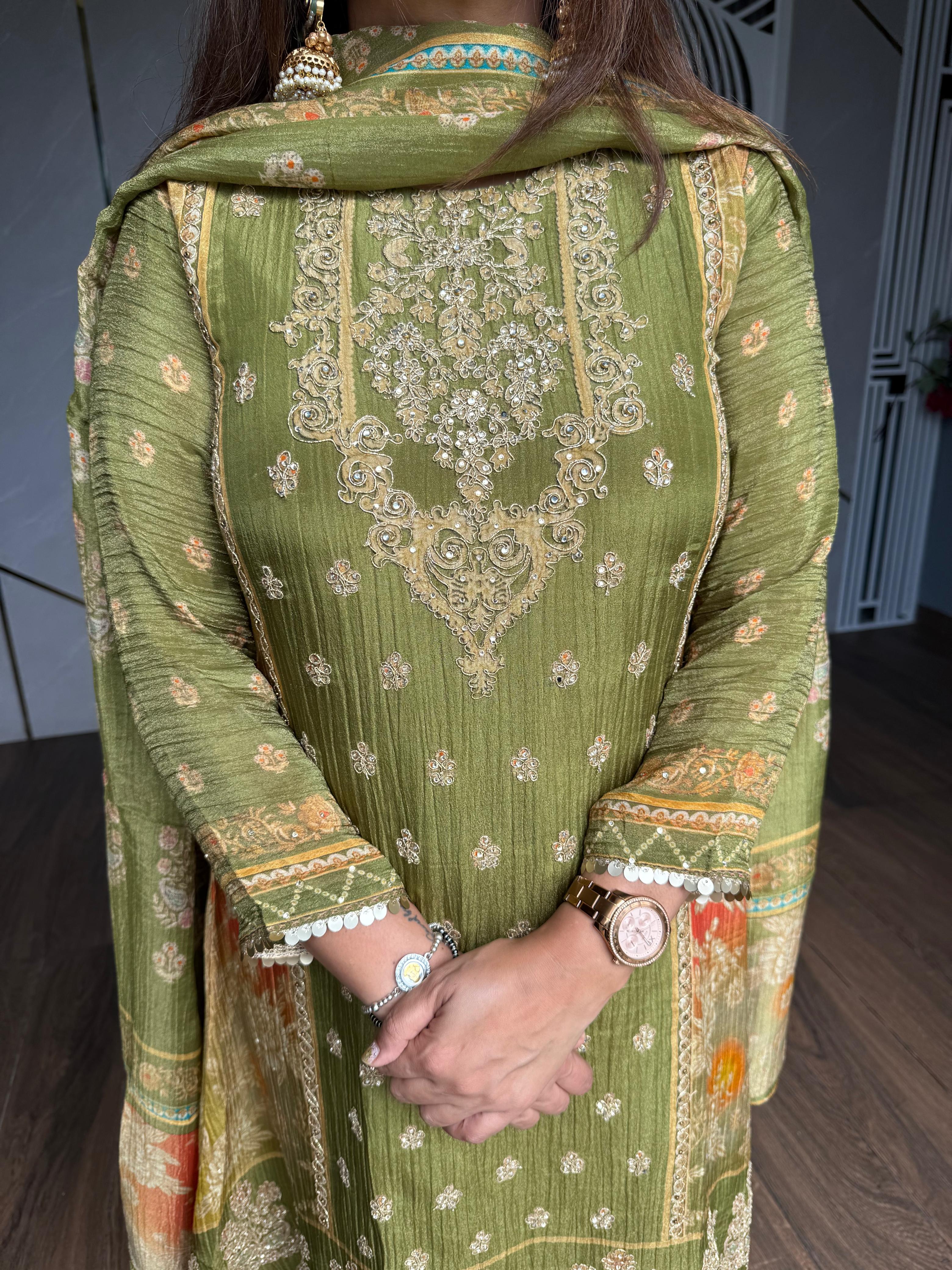 Tissue silk embroided suit (Saaz)