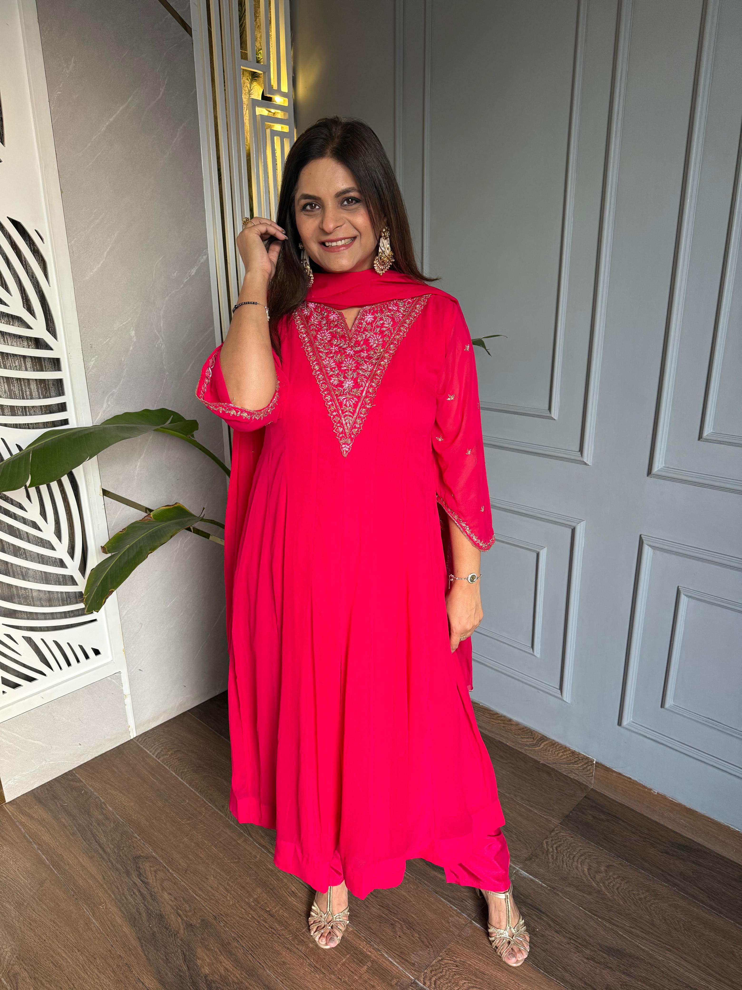 Georgette A line hand embroided kalidar suit (Gulnaz)