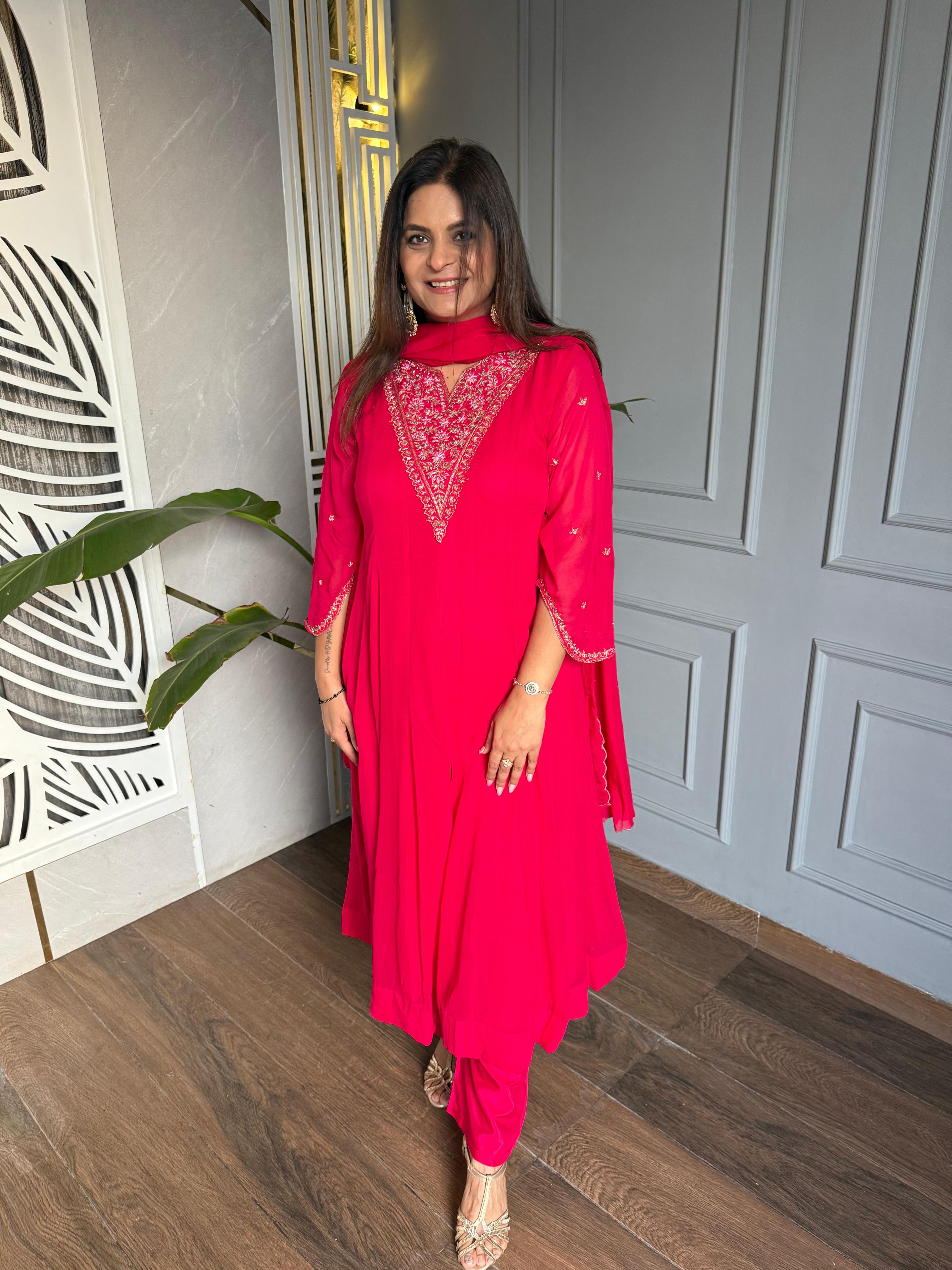 Georgette A line hand embroided kalidar suit (Gulnaz)