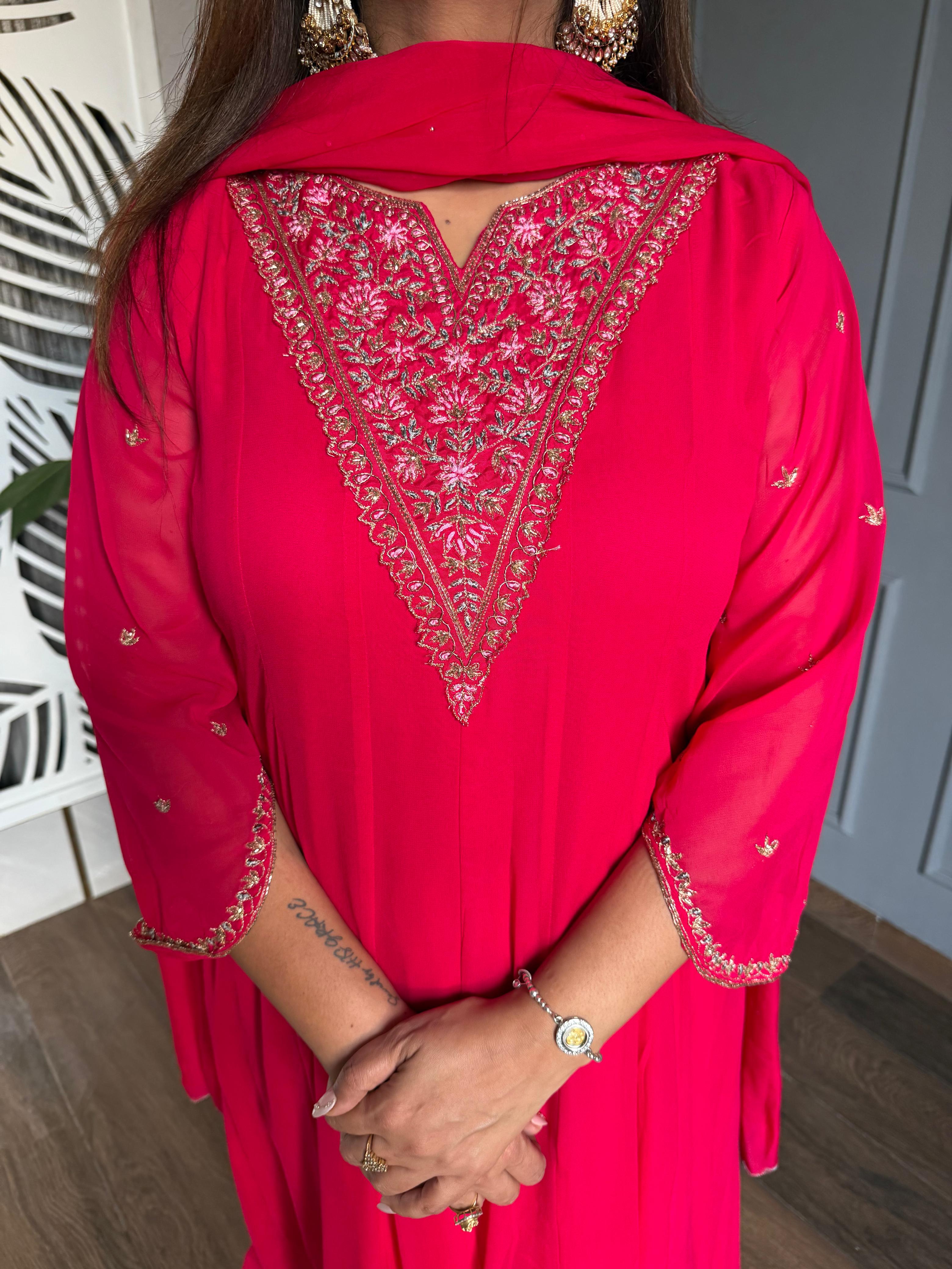 Georgette A line hand embroided kalidar suit (Gulnaz)