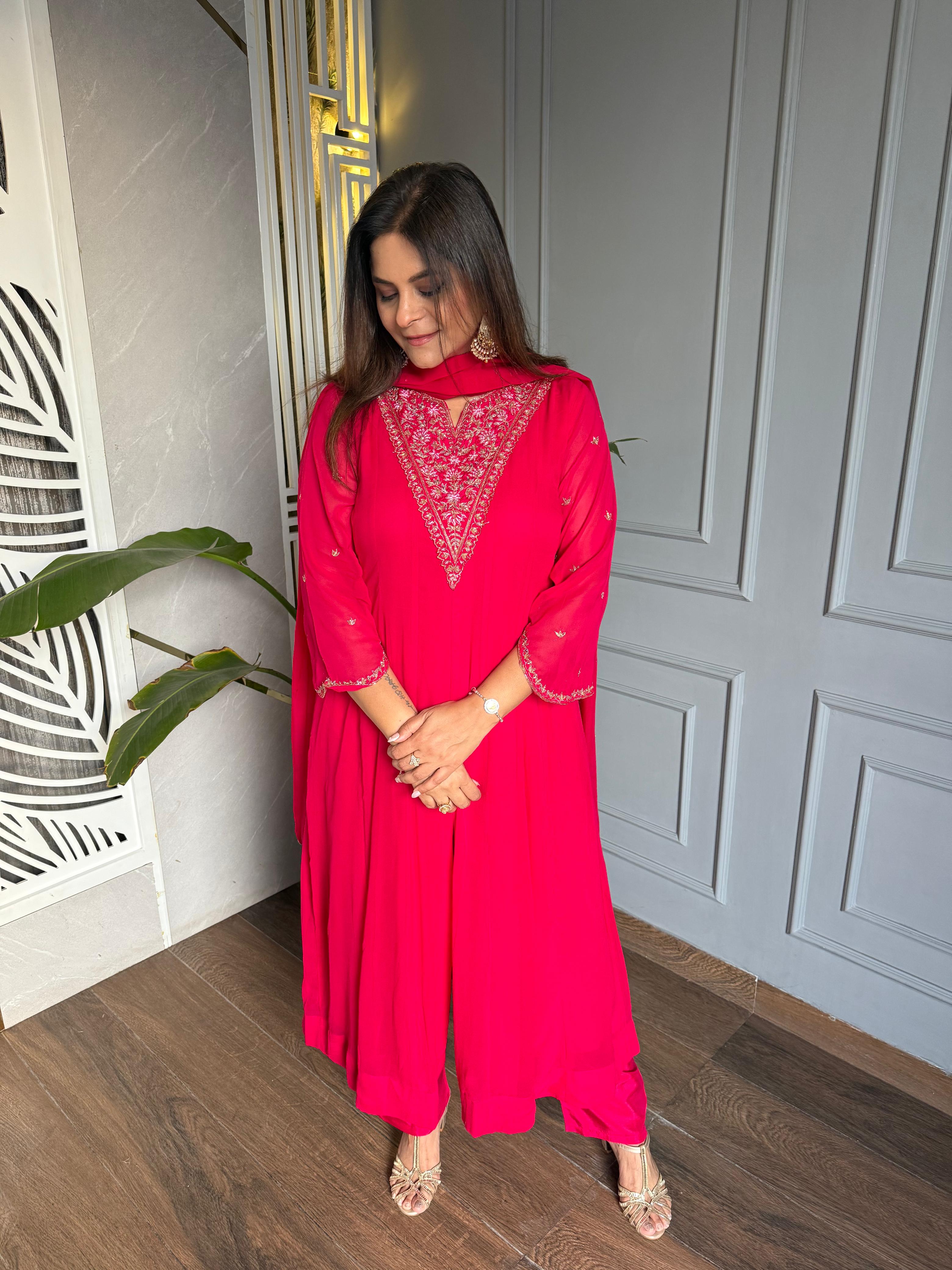 Georgette A line hand embroided kalidar suit (Gulnaz)