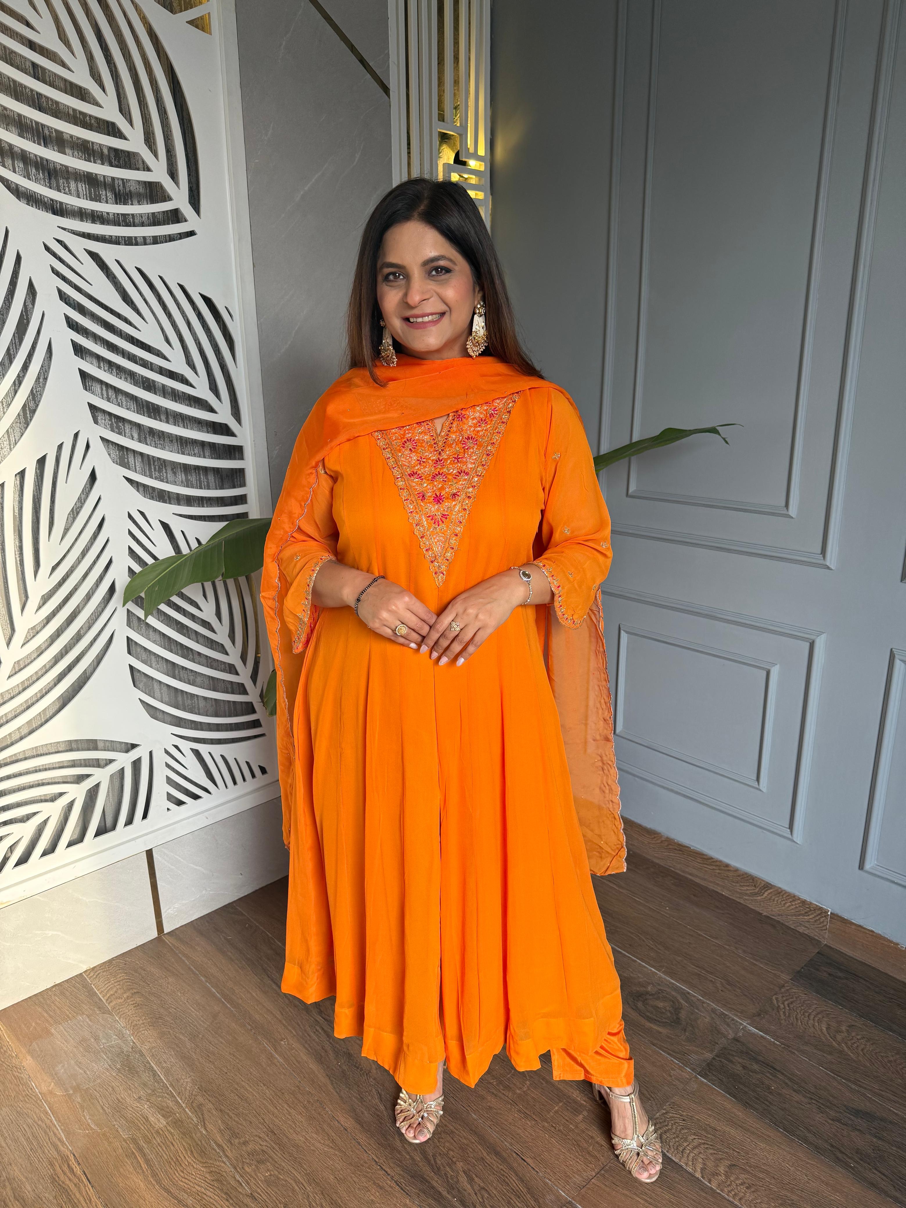 Georgette A line hand embroided kalidar suit (Gulnaz)