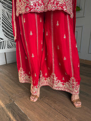 Embroidered Sharara Suit with embroidered Chinnon dupatta (Karwa)
