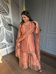 New festive hand embroidered crushed tissue kalidaar sharara suit (Madhu)