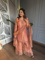 New festive hand embroidered crushed tissue kalidaar sharara suit (Madhu)