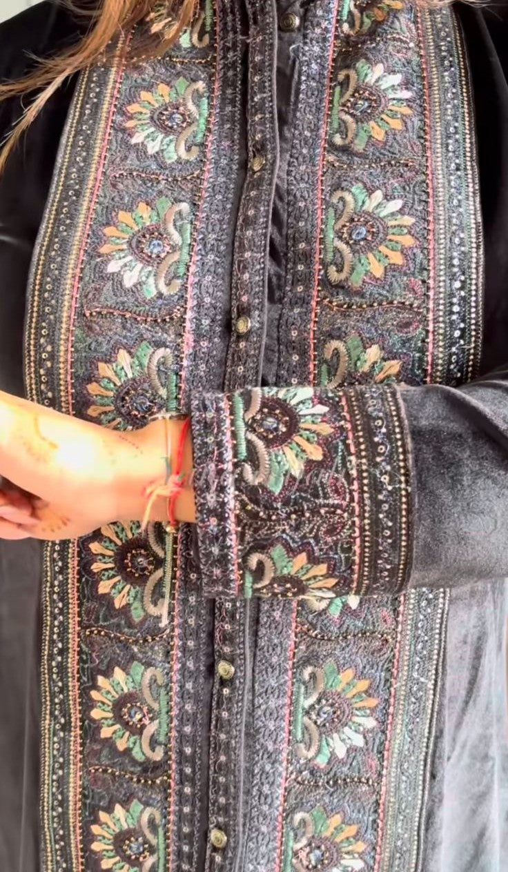 Velvet front embroided co-ord set