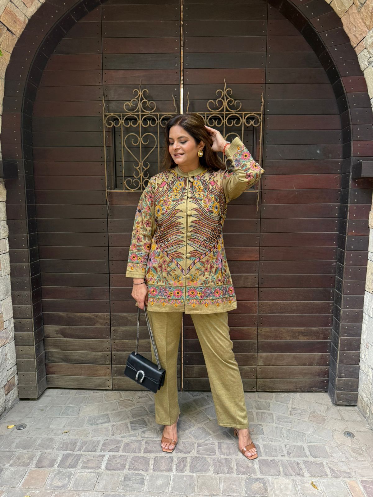 3 Piece woollen embroided co-ord set (Ruby)