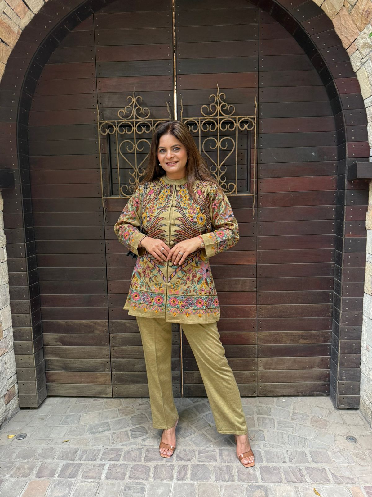 3 Piece woollen embroided co-ord set (Ruby)