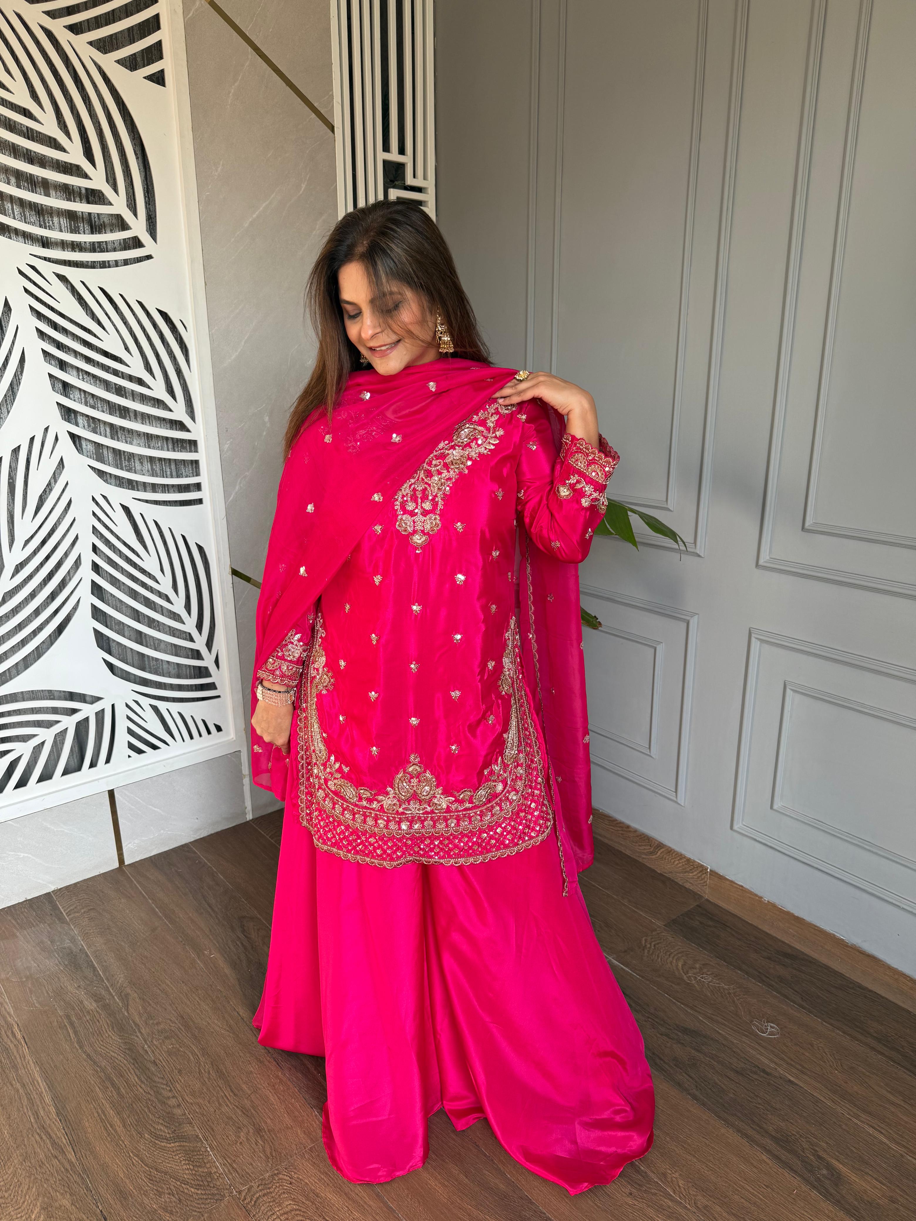 Crepe fabric sharara suit with handwork detailing (Haseena)