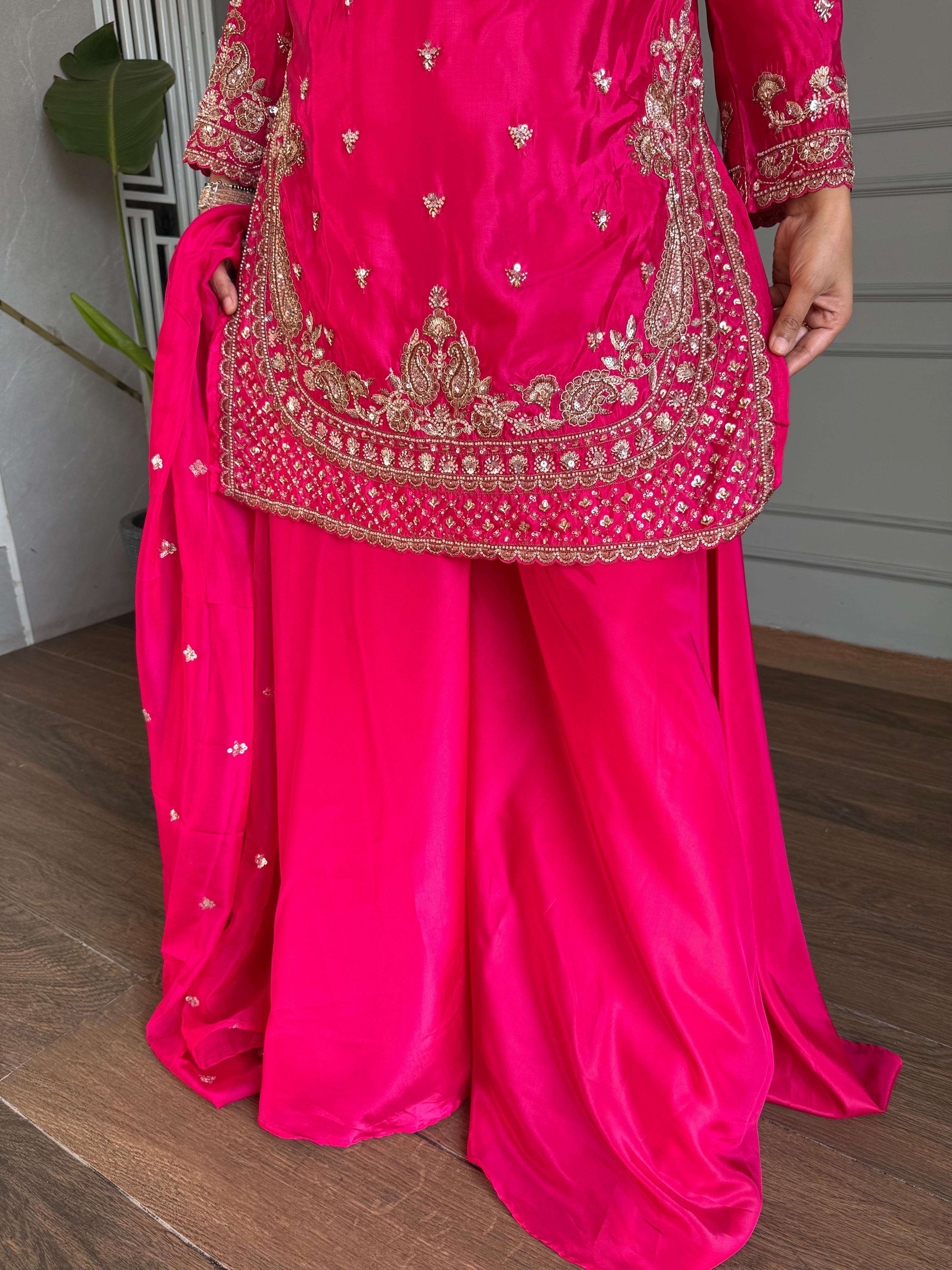 Crepe fabric sharara suit with handwork detailing (Haseena)