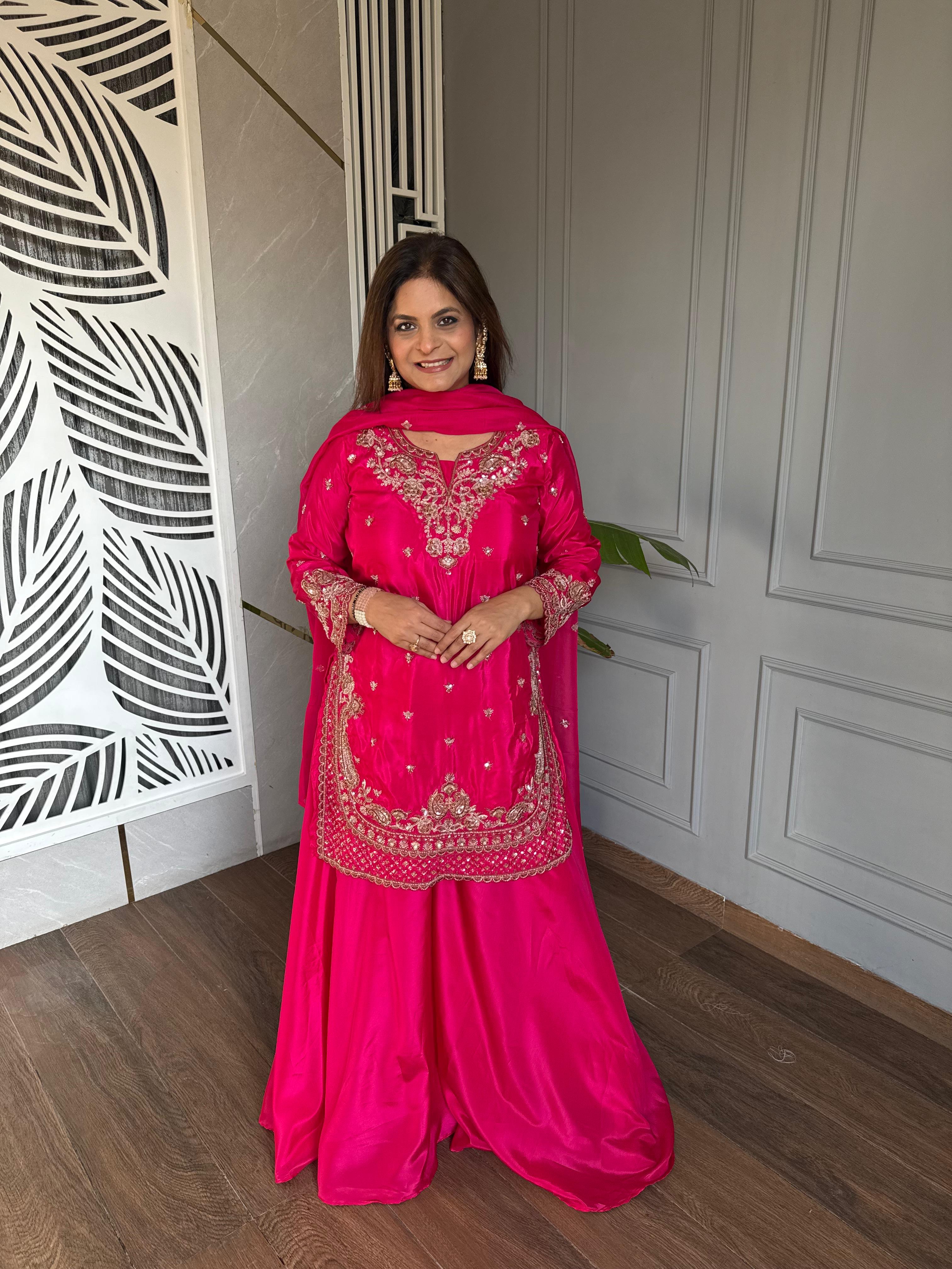 Crepe fabric sharara suit with handwork detailing (Haseena)