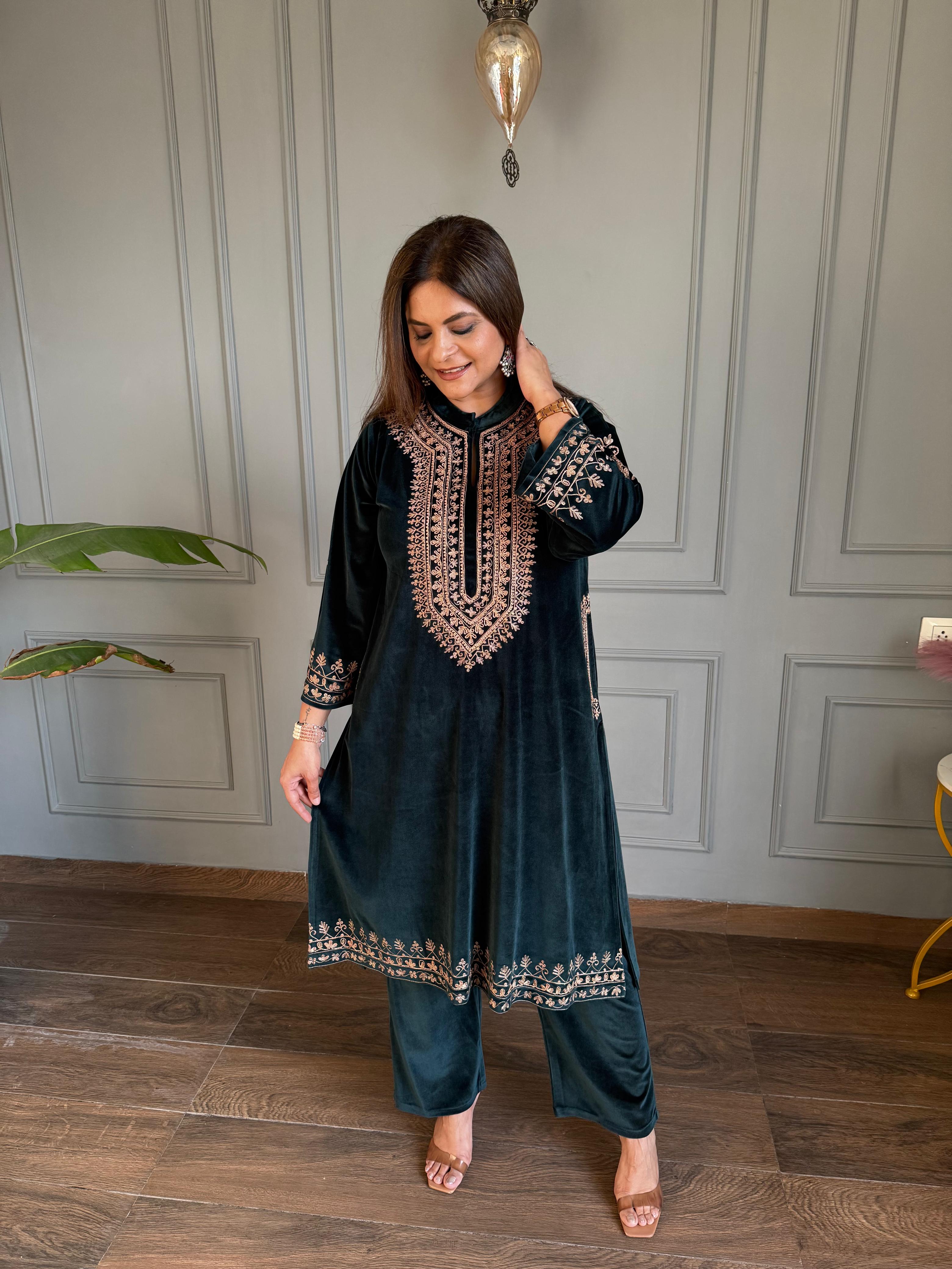 Kashmiri embroided velvet loose pherans(Jannat)