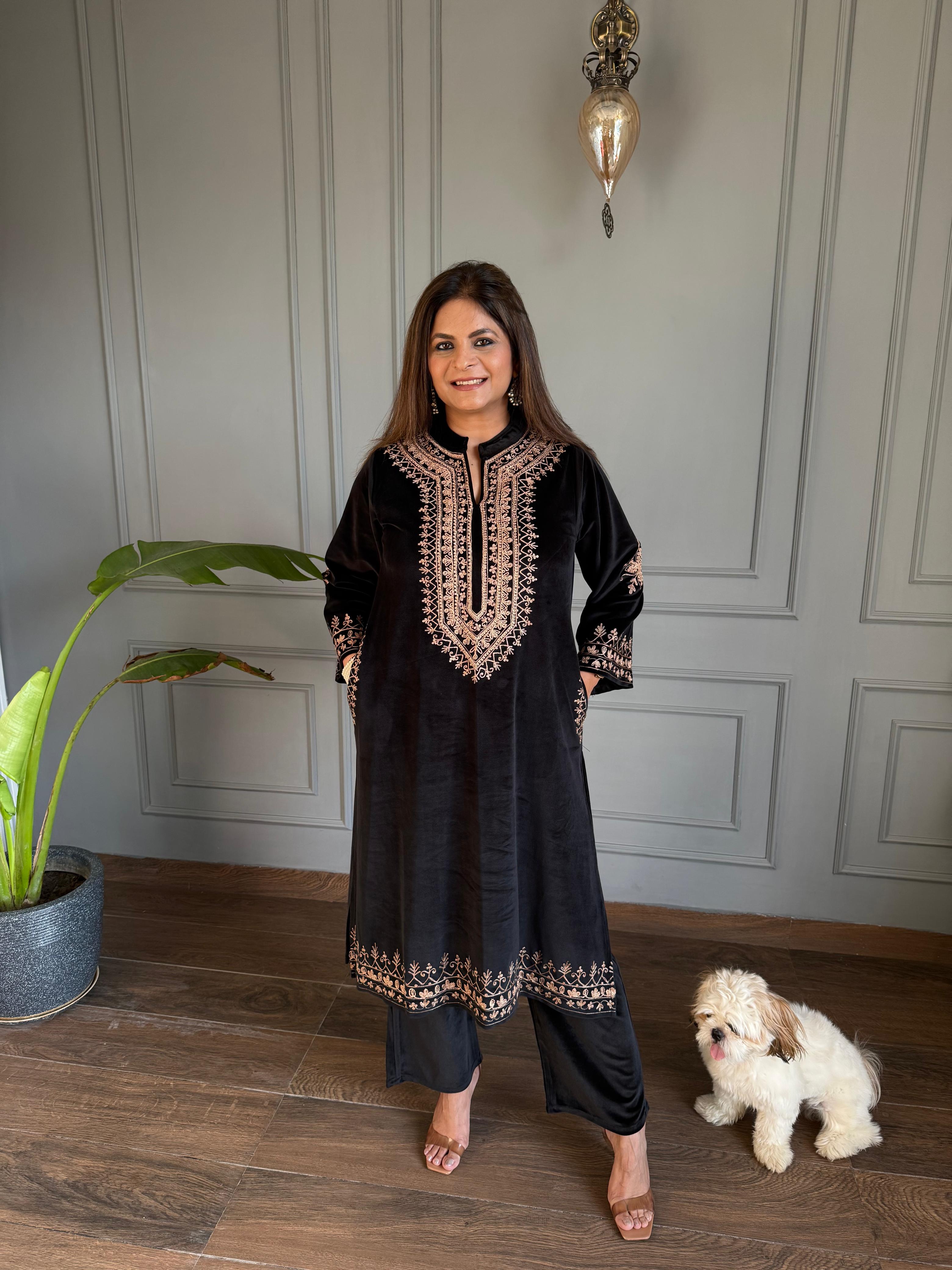 Kashmiri embroided velvet loose pherans(Jannat)