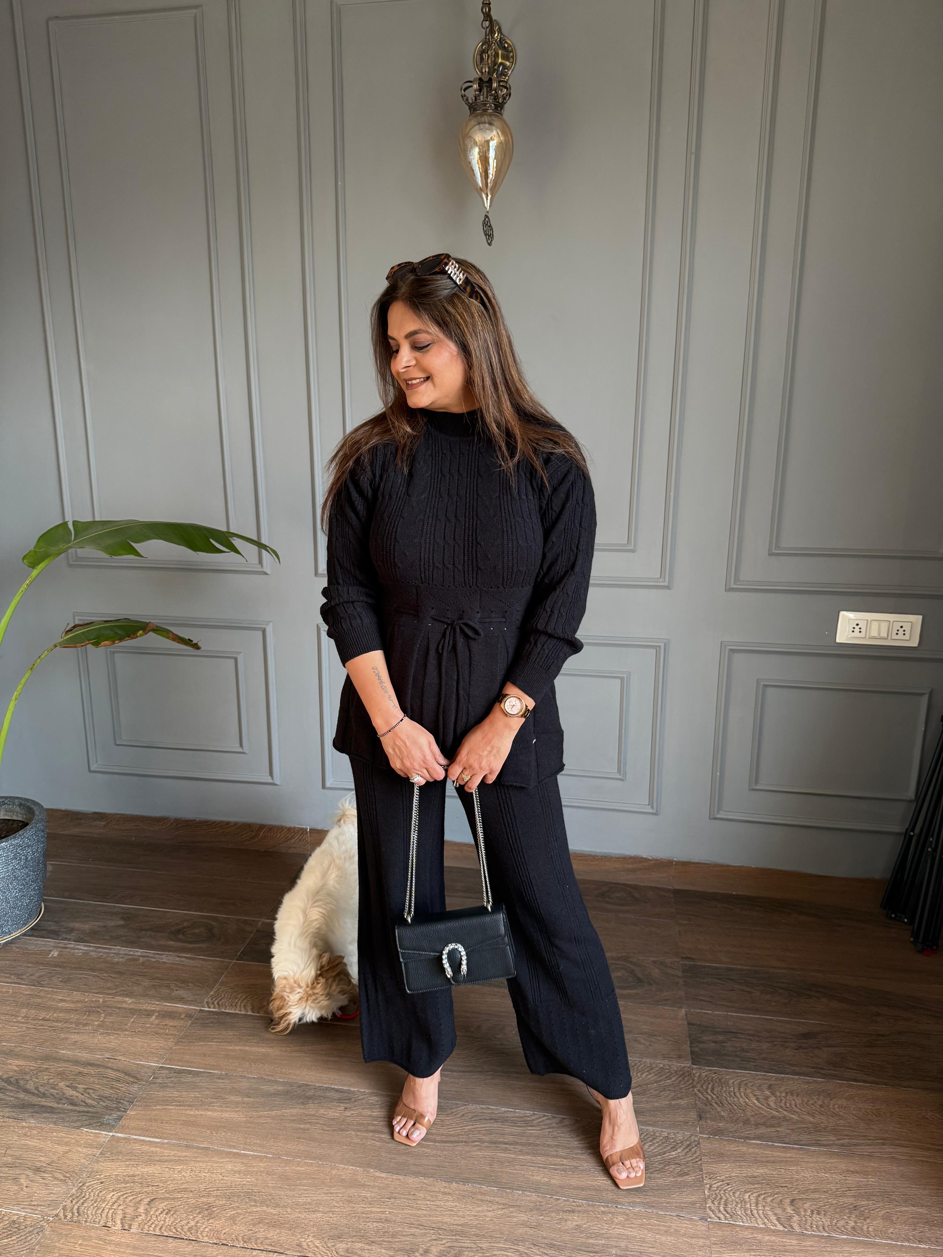 Warm and super soft stretchable knitted woollen co-ord set (Marigold)