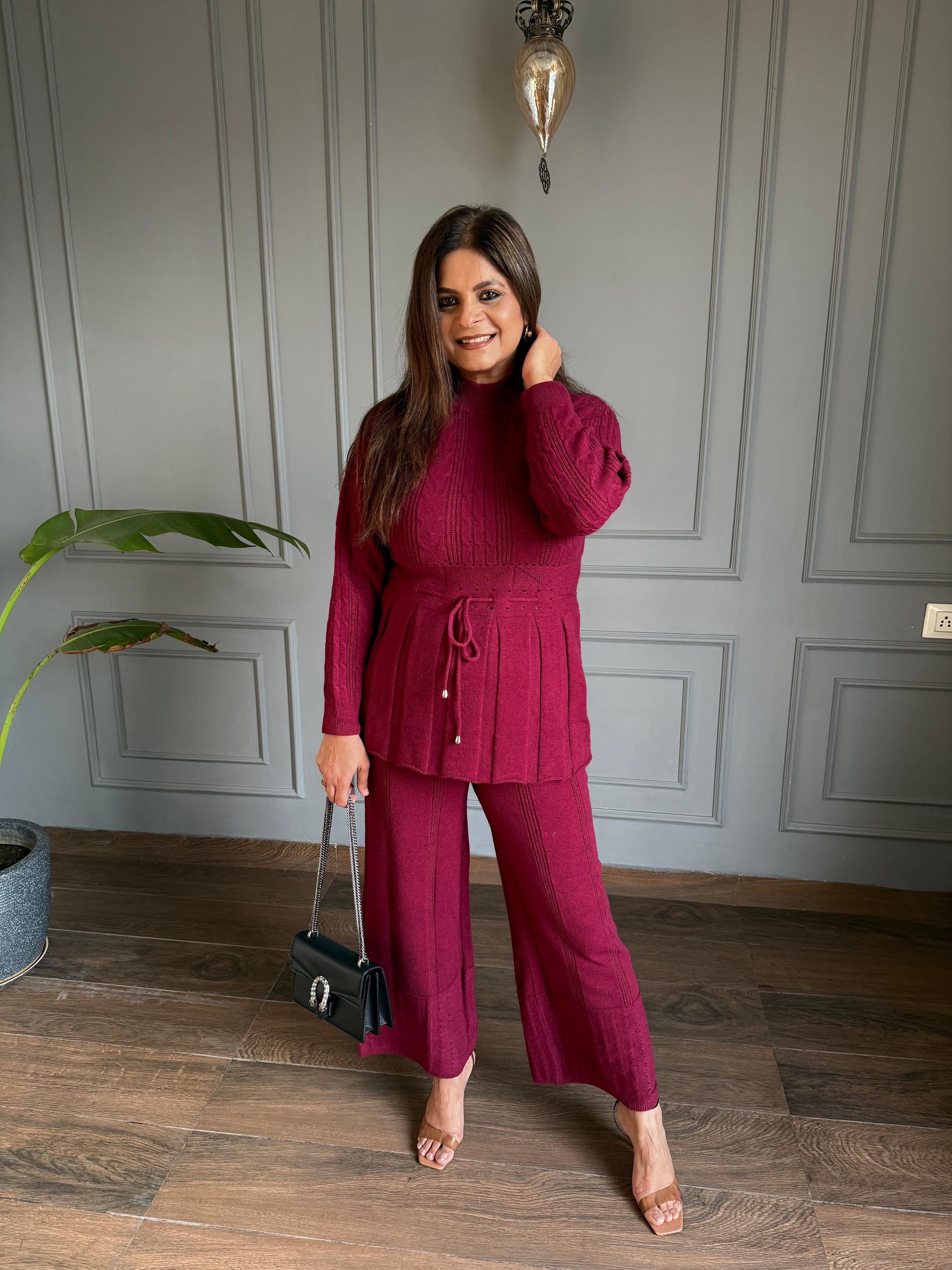 Warm and super soft stretchable knitted woollen co-ord set (Marigold)