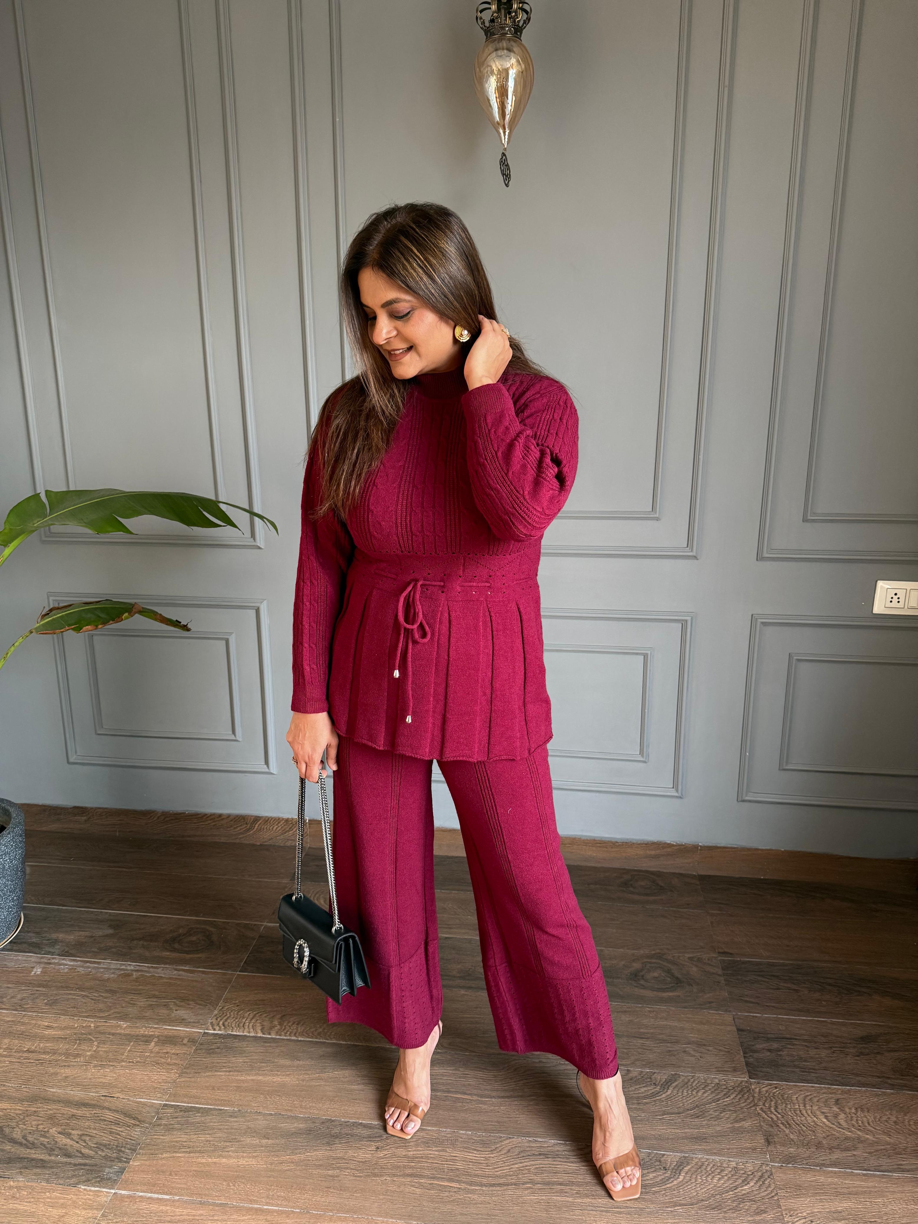Warm and super soft stretchable knitted woollen co-ord set (Marigold)