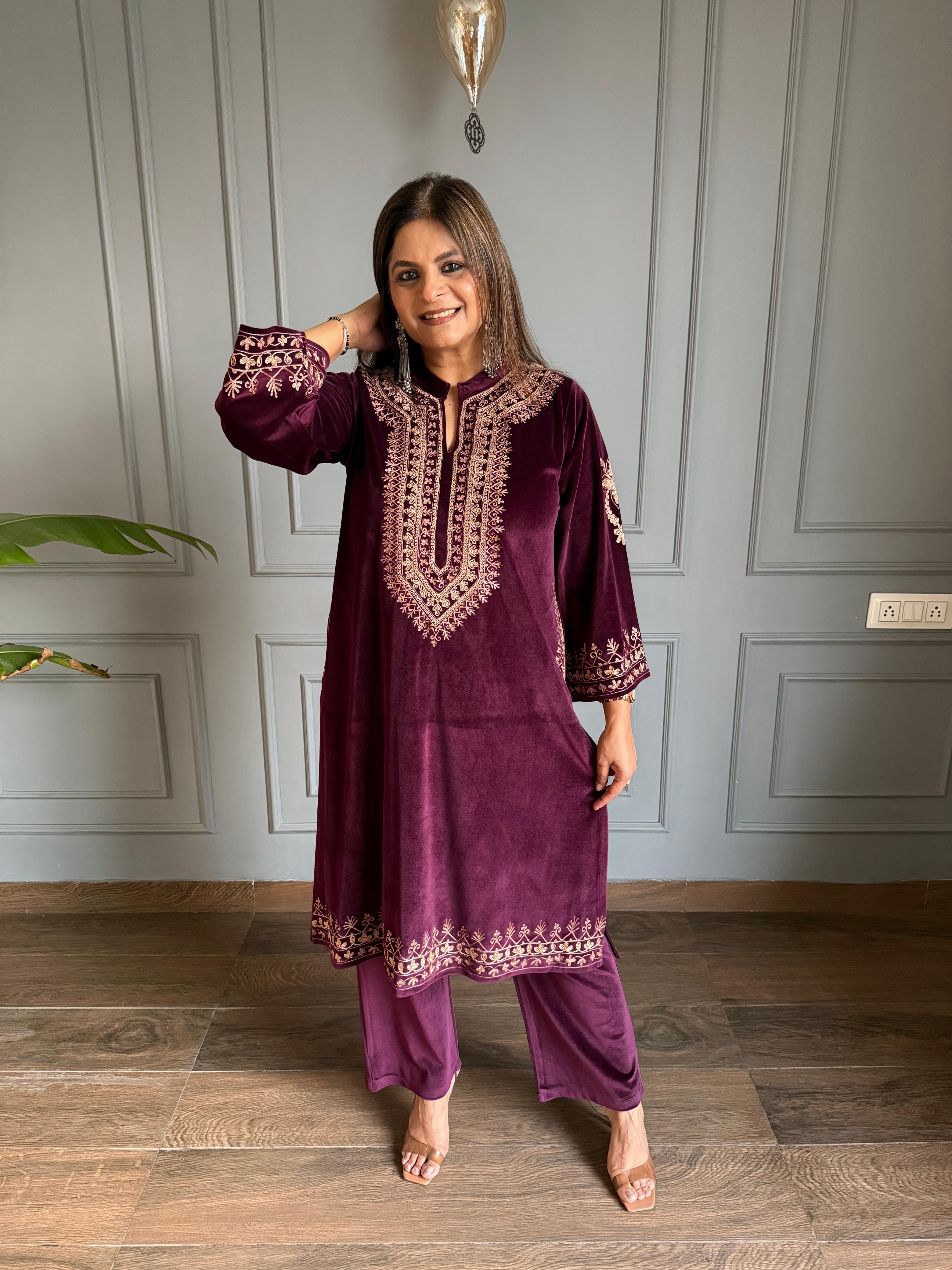 Kashmiri embroided velvet loose pherans(Jannat)