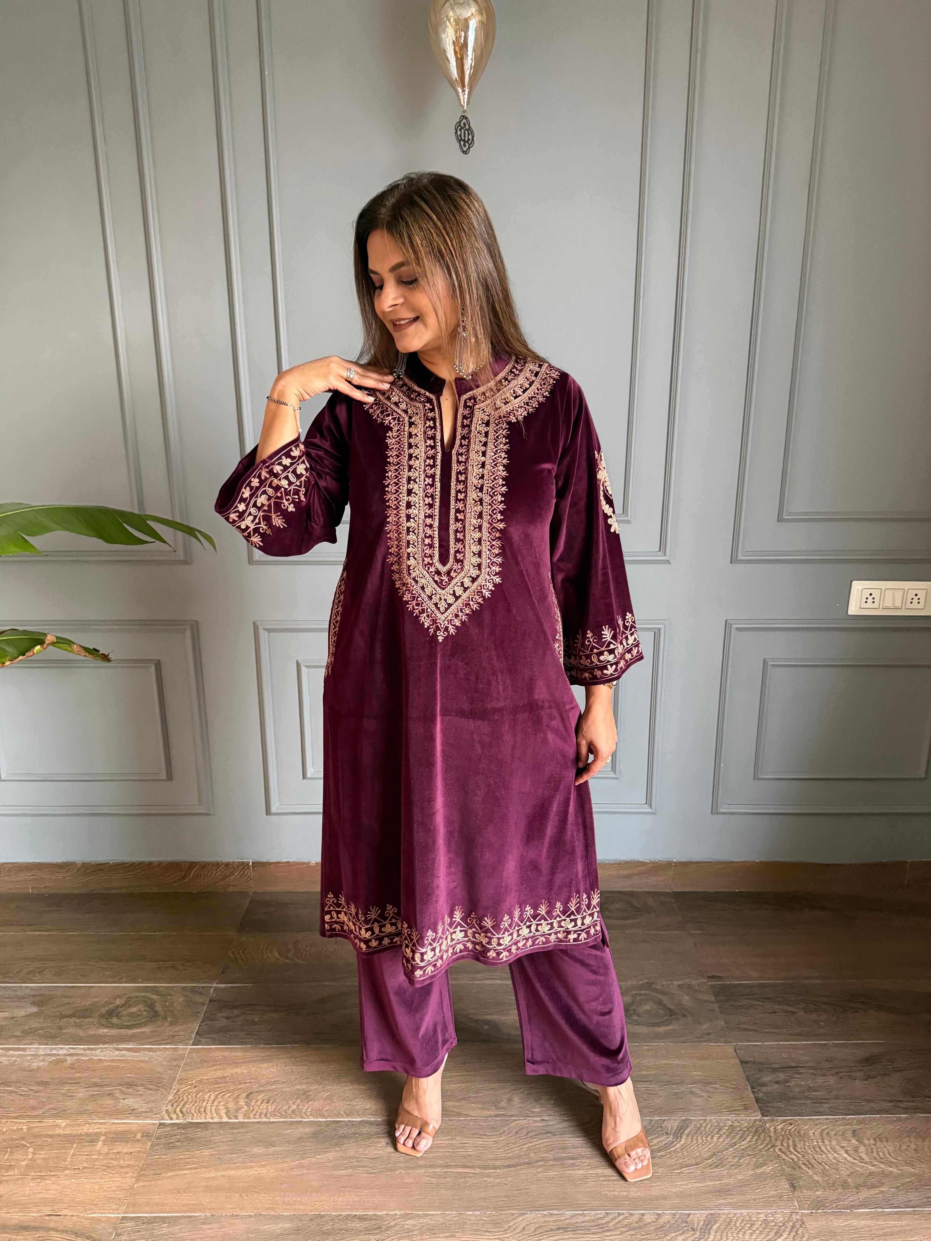 Kashmiri embroided velvet loose pherans(Jannat)