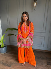Crepe embroided kaftan set (Orange)