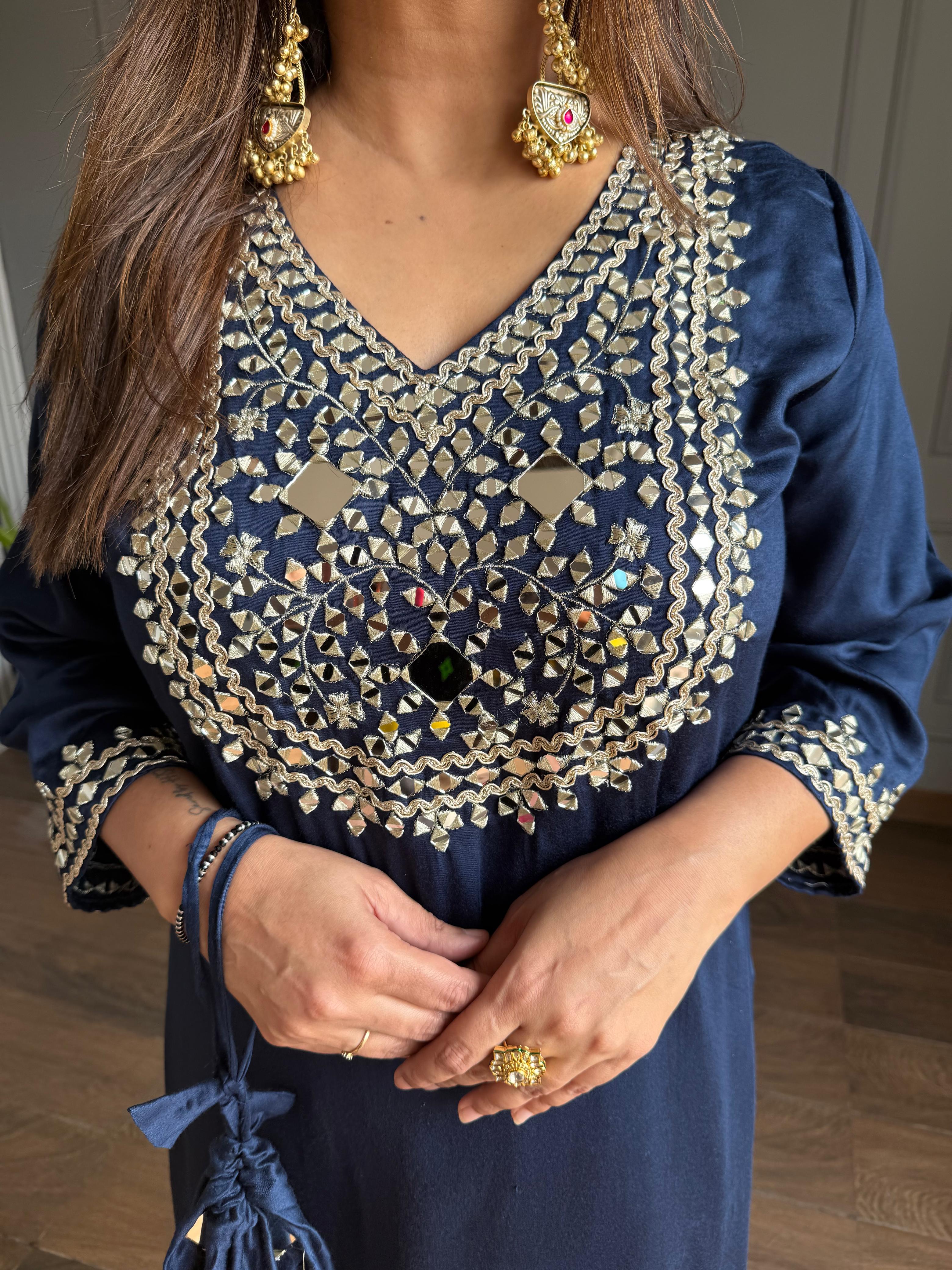 Cotton silk farshi salwar co-ord set with potli (Seher)
