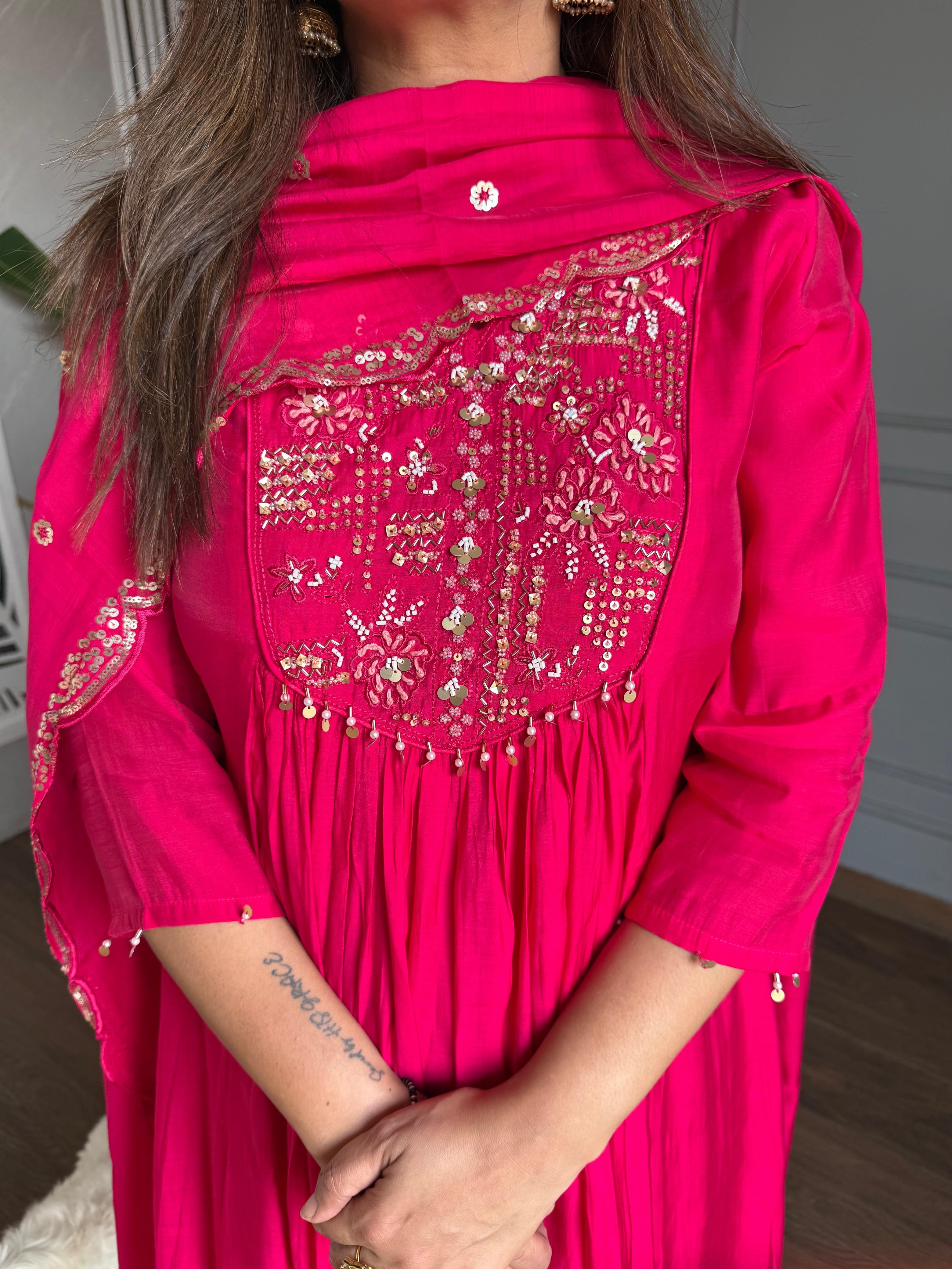 Embroided cotton silk A line suit (Myra)