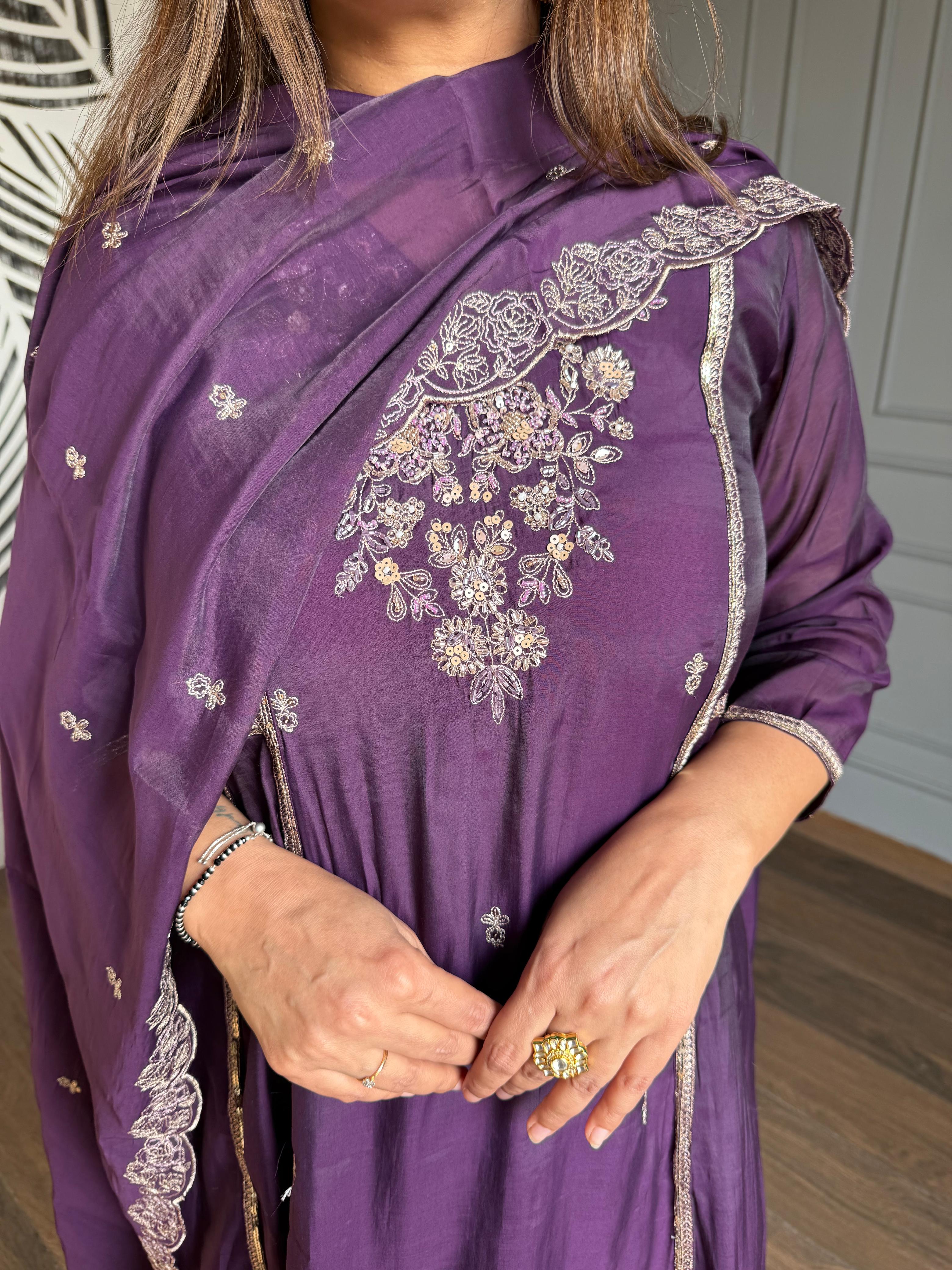 Embroided cotton silk A line suit (Myra)