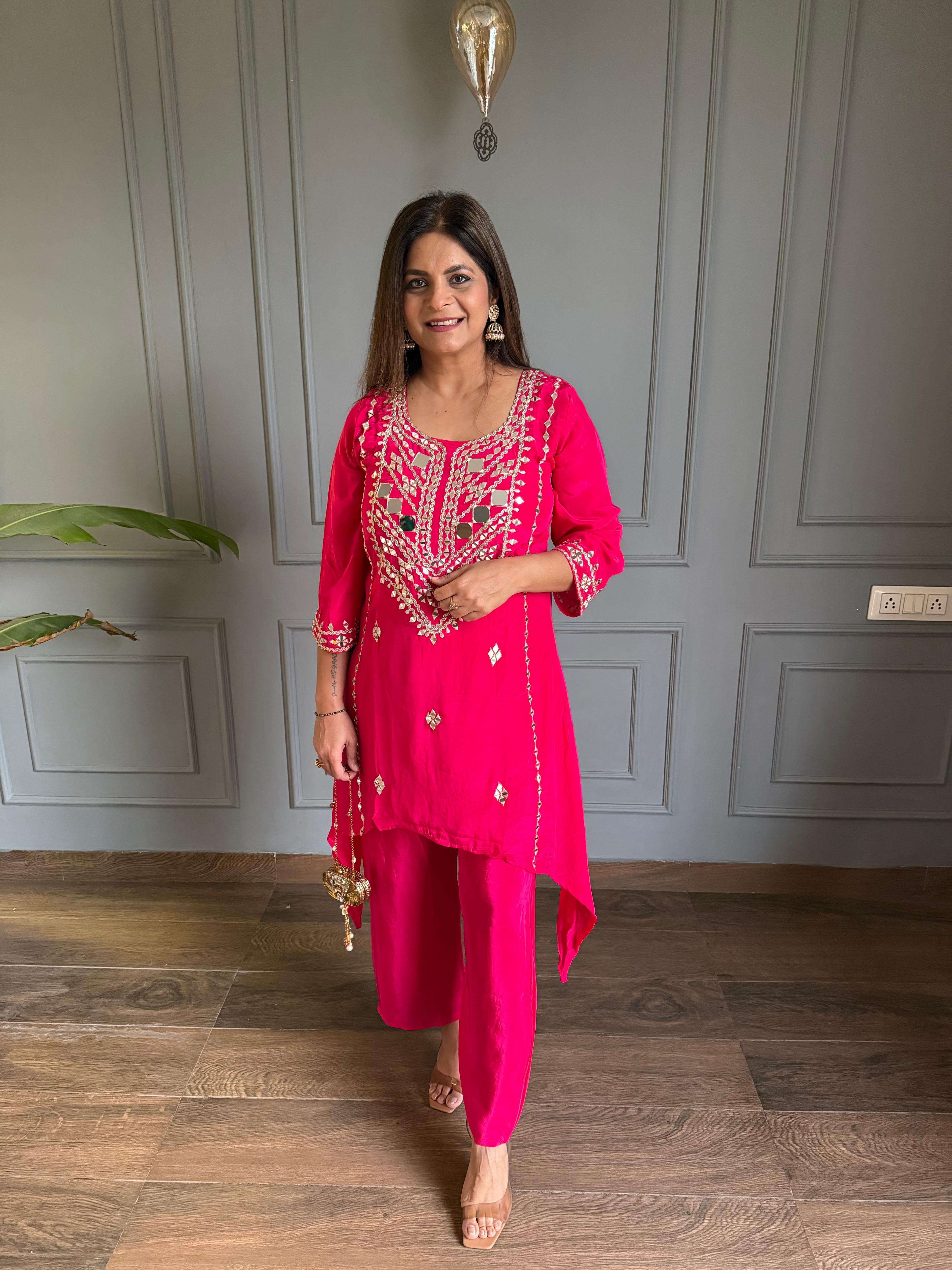 Crepe hand embroided mirror work co-ord set (Sheesha)