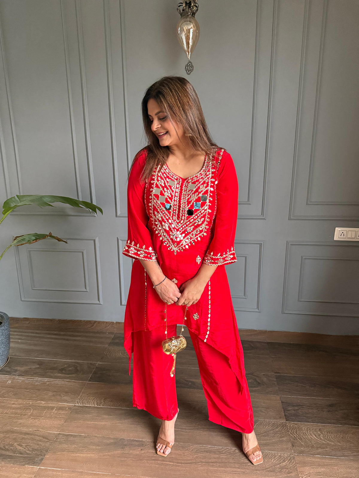 Crepe hand embroided mirror work co-ord set (Sheesha)