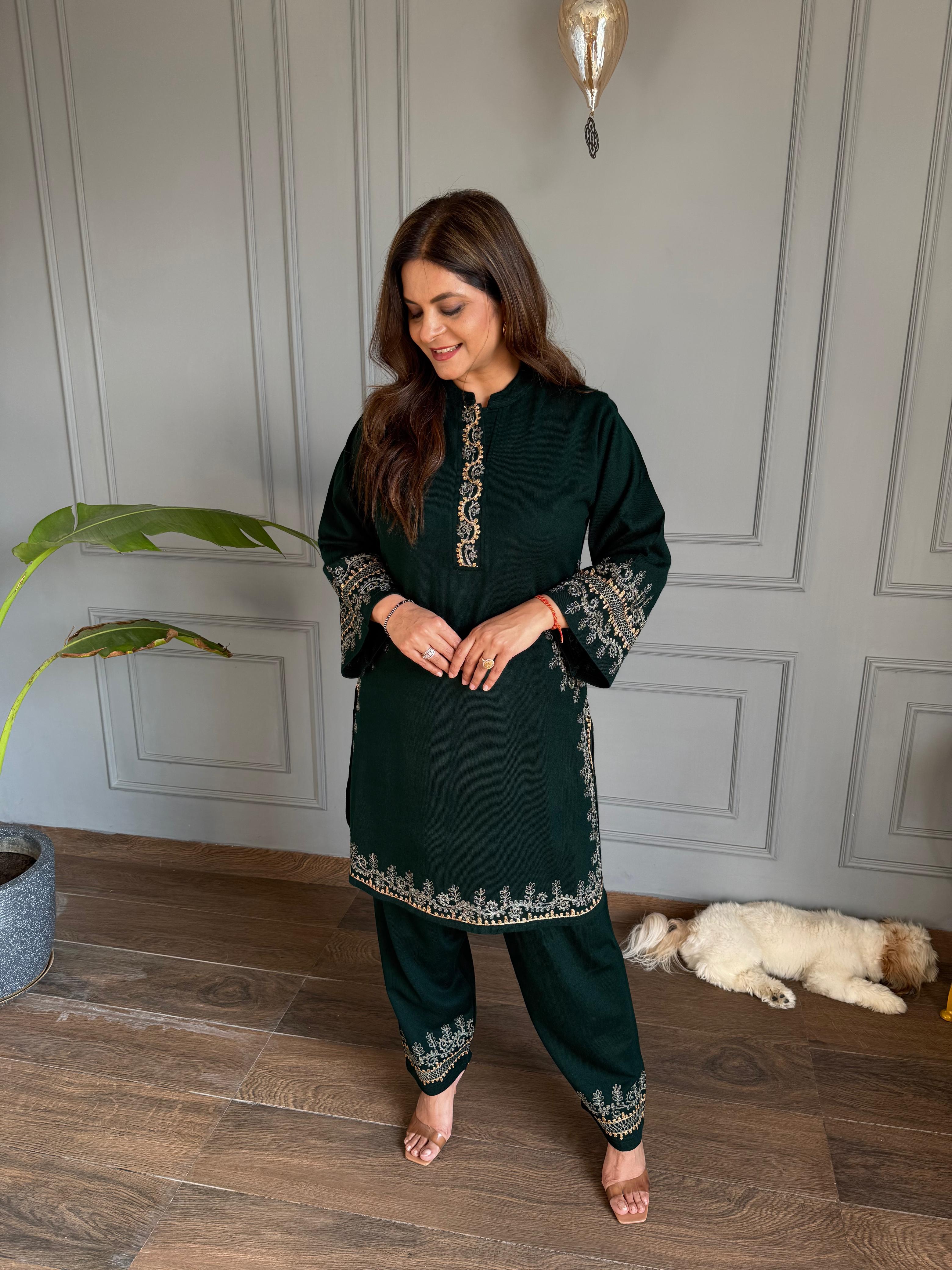 All new farshi salwar woollen embroided co-ord set (Noora)