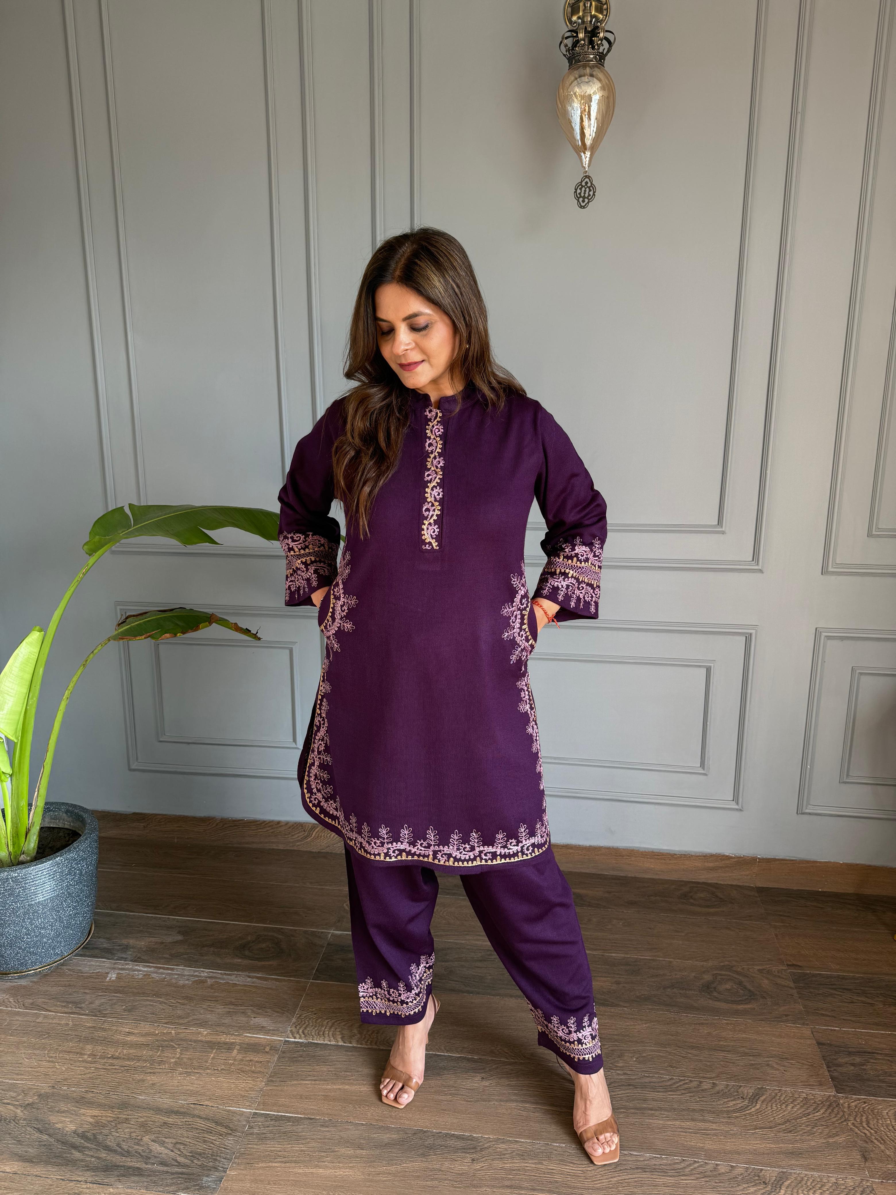 All new farshi salwar woollen embroided co-ord set (Noora)