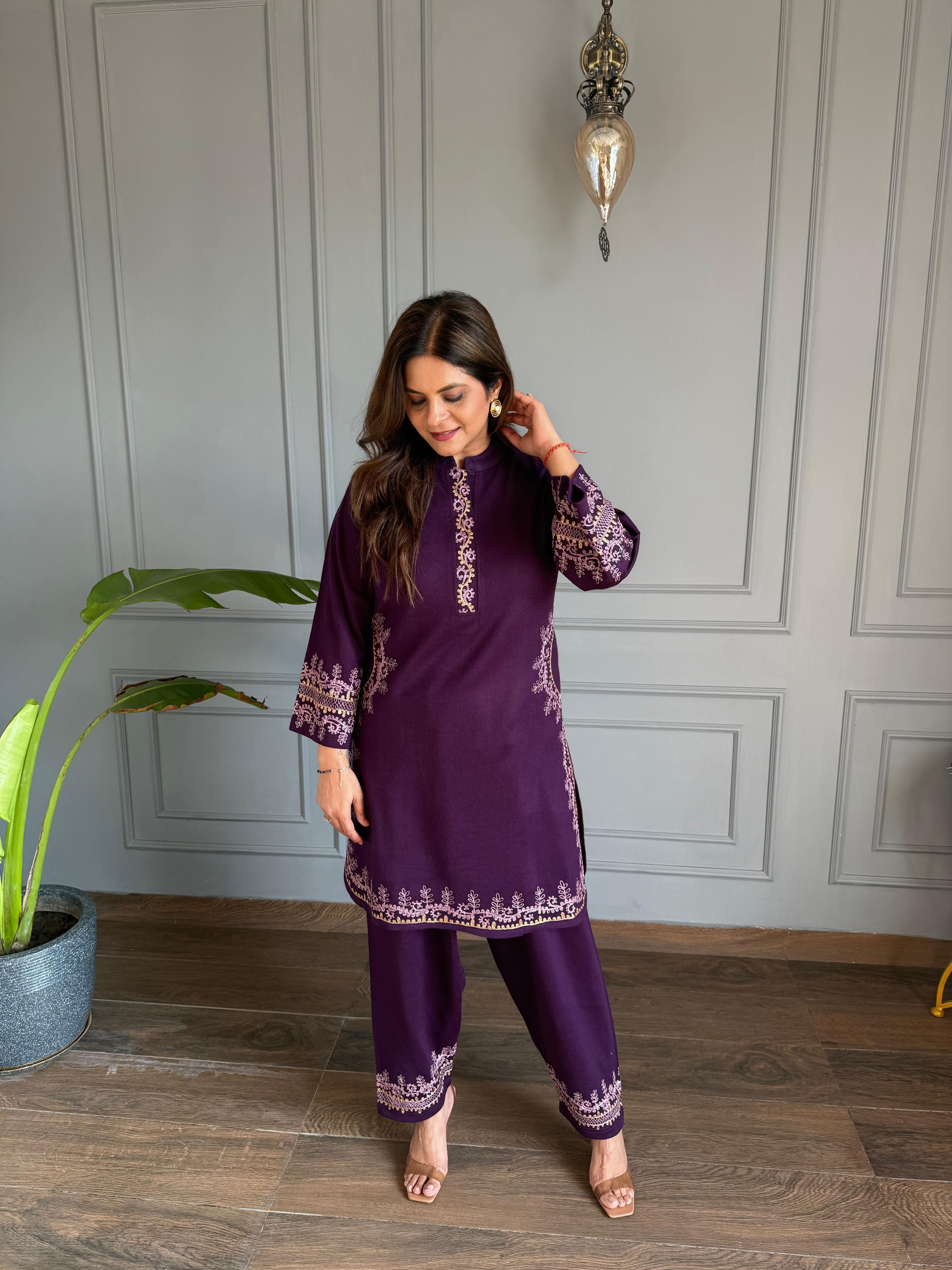 All new farshi salwar woollen embroided co-ord set (Noora)