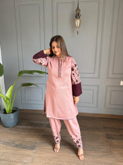 Daffodil wool farshi salwar embroided suit (Pinky)