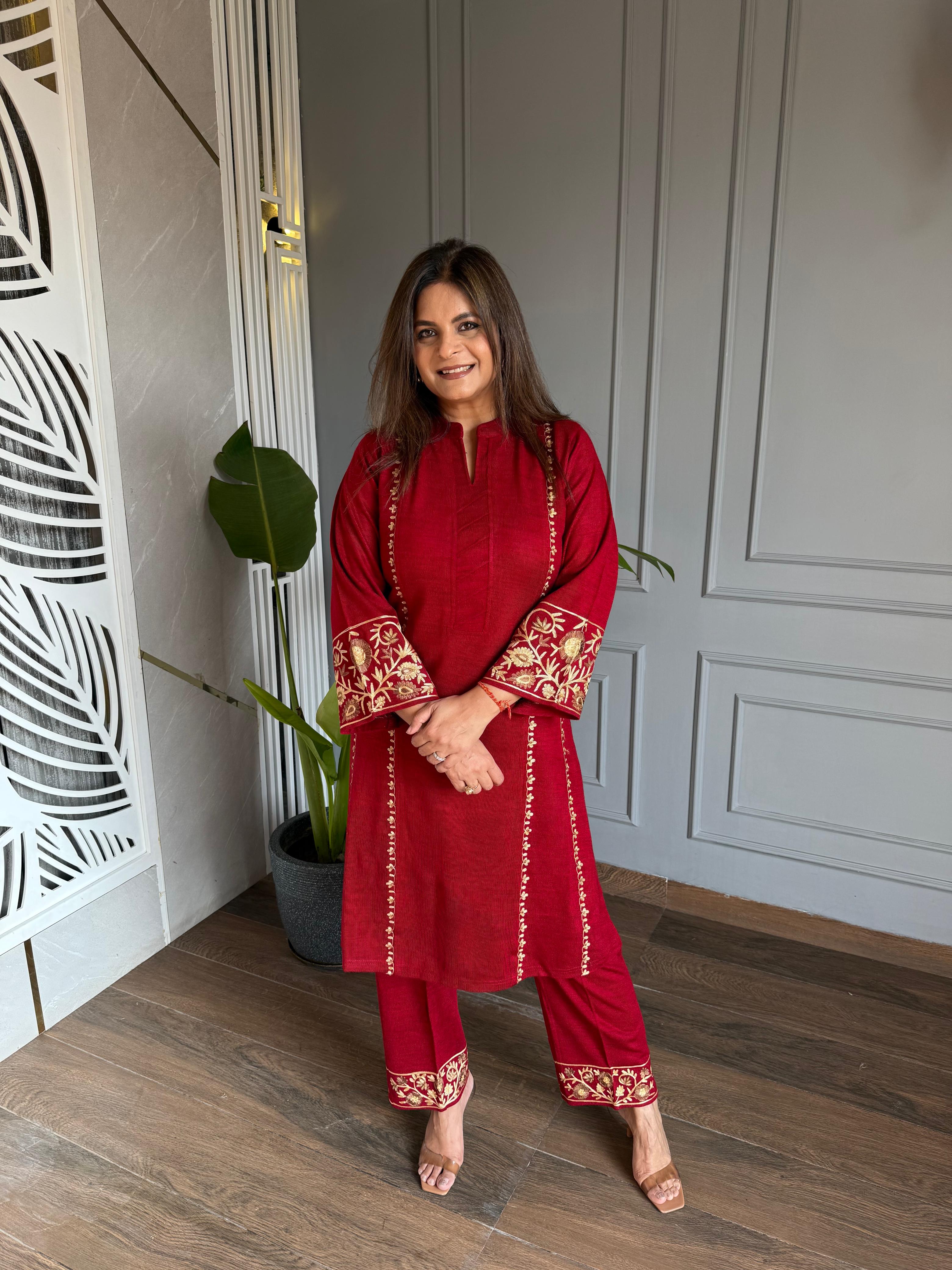 Rosy woollen embroided co-ord set (Rosy)