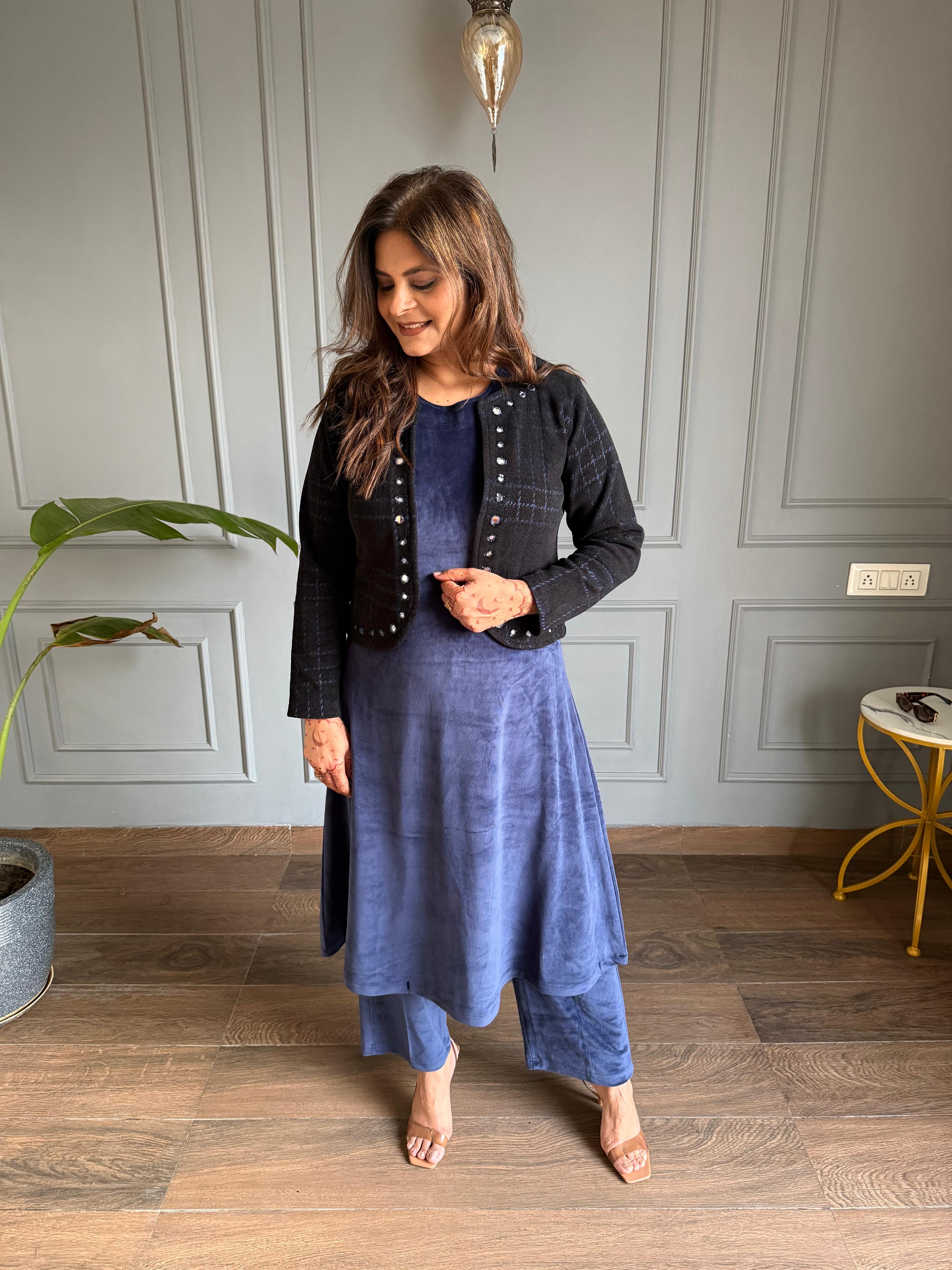 Malti velvet 3 piece mirror work co-ord set