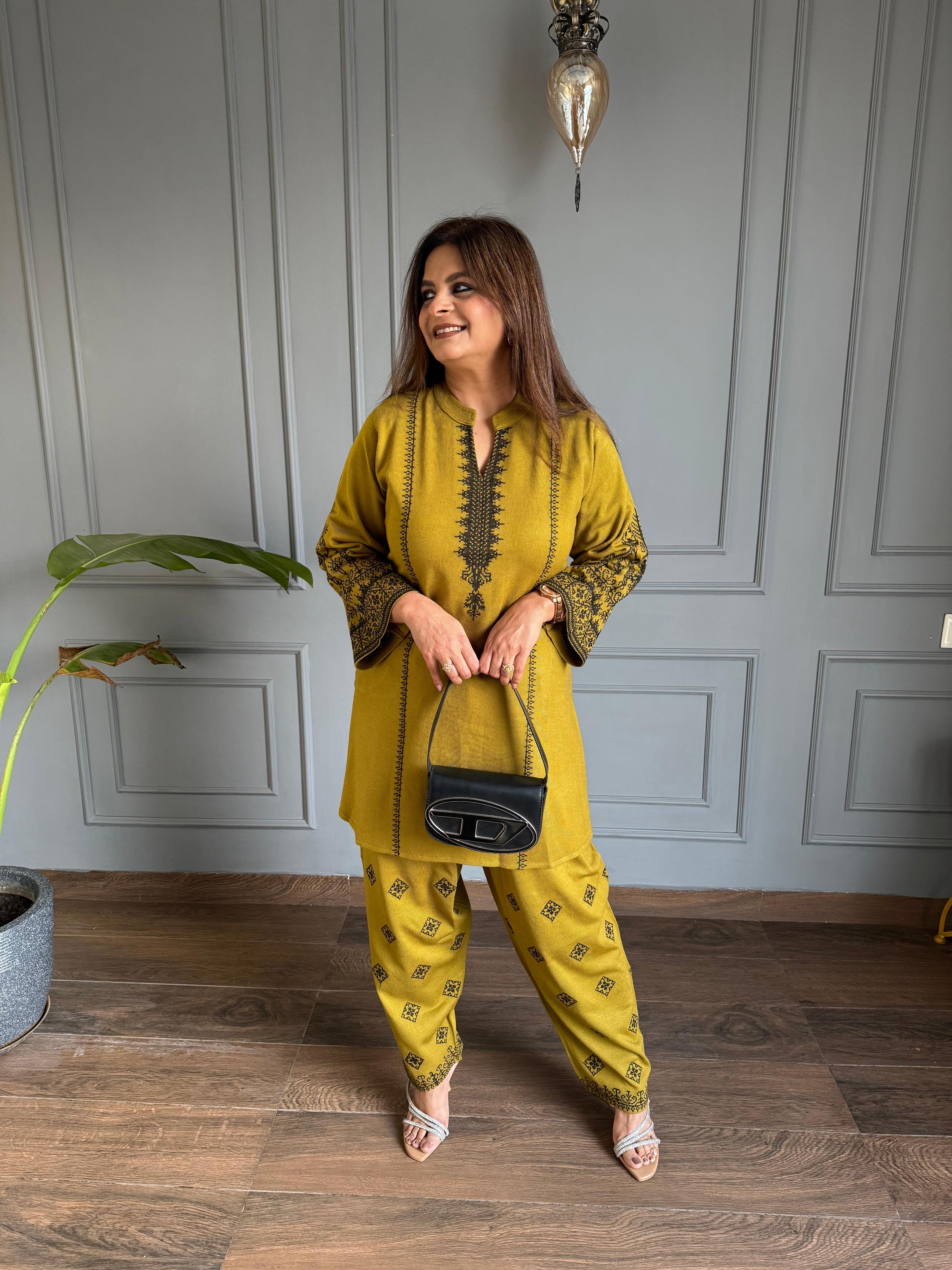 Gurnaaz 2 piece embroided woollen farshi salwar co-ord set