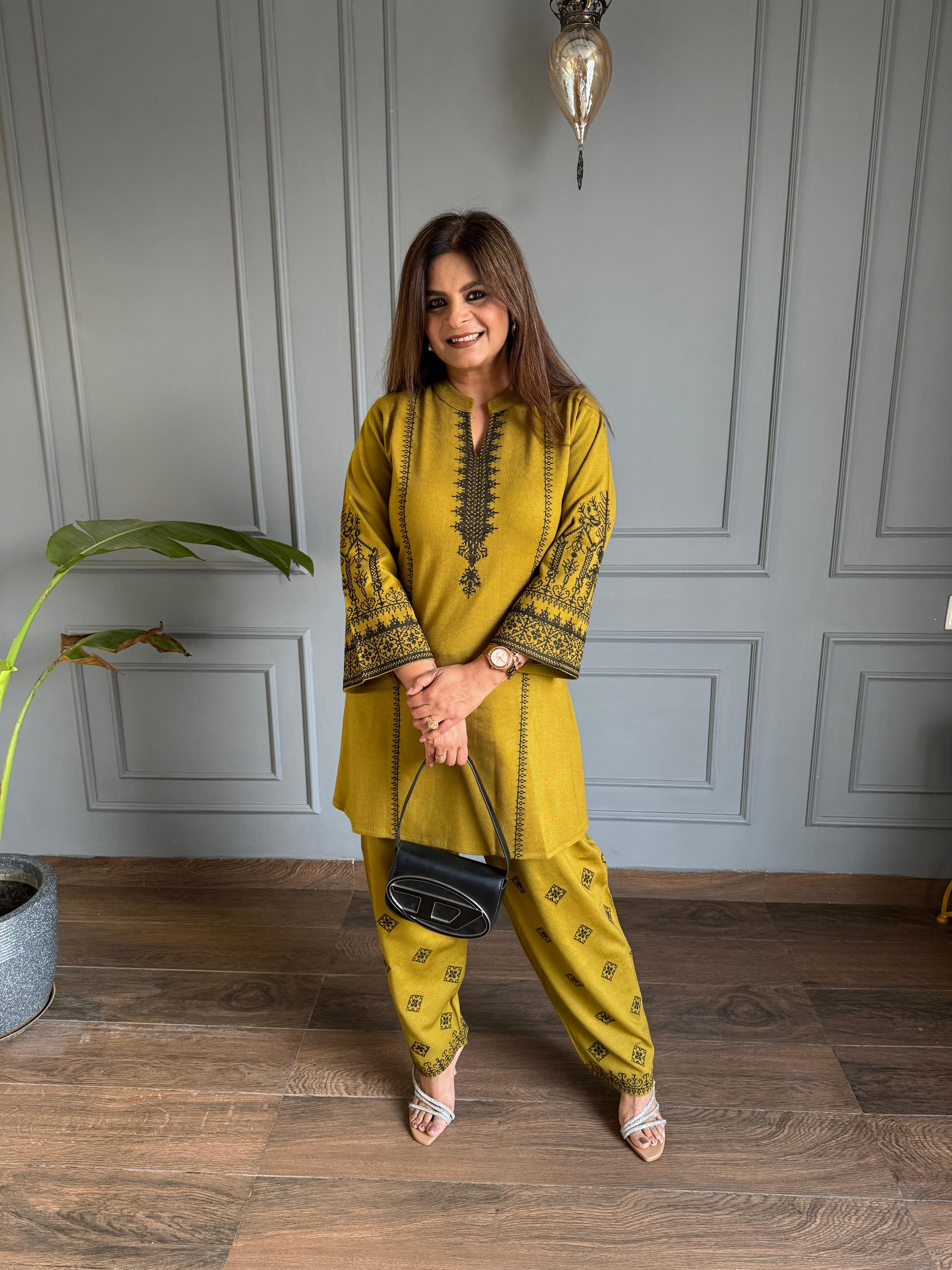 Gurnaaz 2 piece embroided woollen farshi salwar co-ord set
