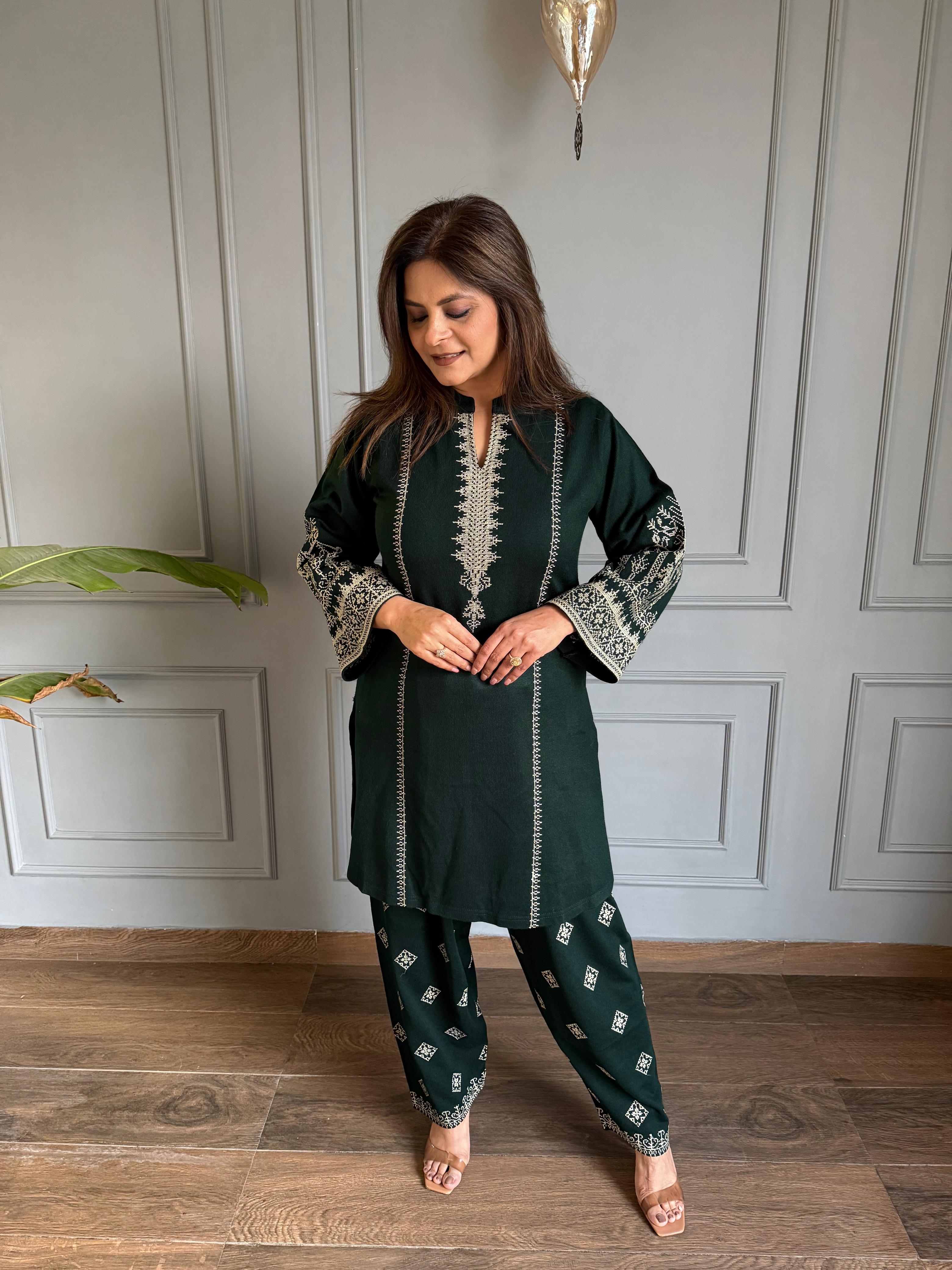 Gurnaaz 2 piece embroided woollen farshi salwar co-ord set